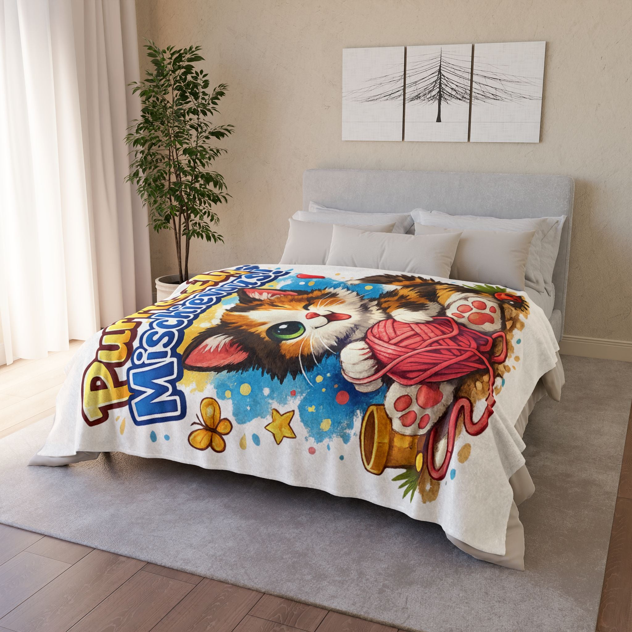 Purrfectly Mischievous! Cute Kitten Yarn Plush Blanket