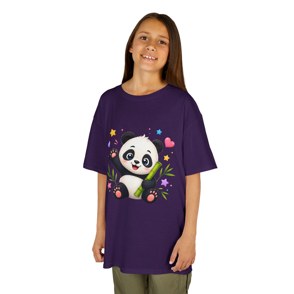 Cute Panda Kids T‑Shirt — Smiling Baby Panda with Hearts & Bamboo