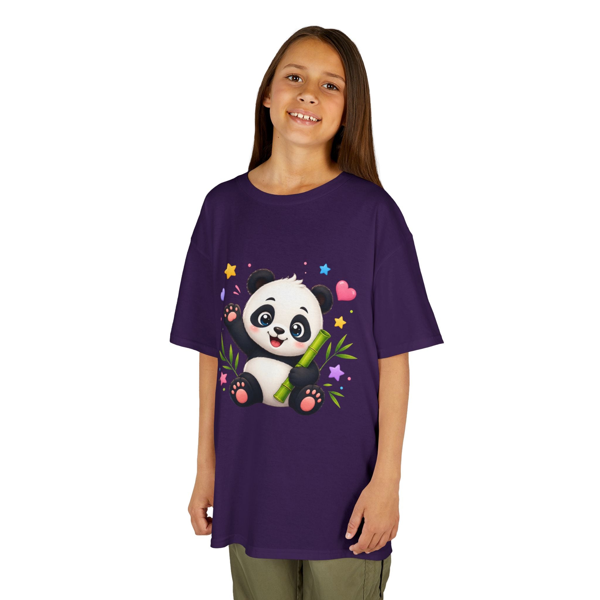 Cute Panda Kids T‑Shirt — Smiling Baby Panda with Hearts & Bamboo
