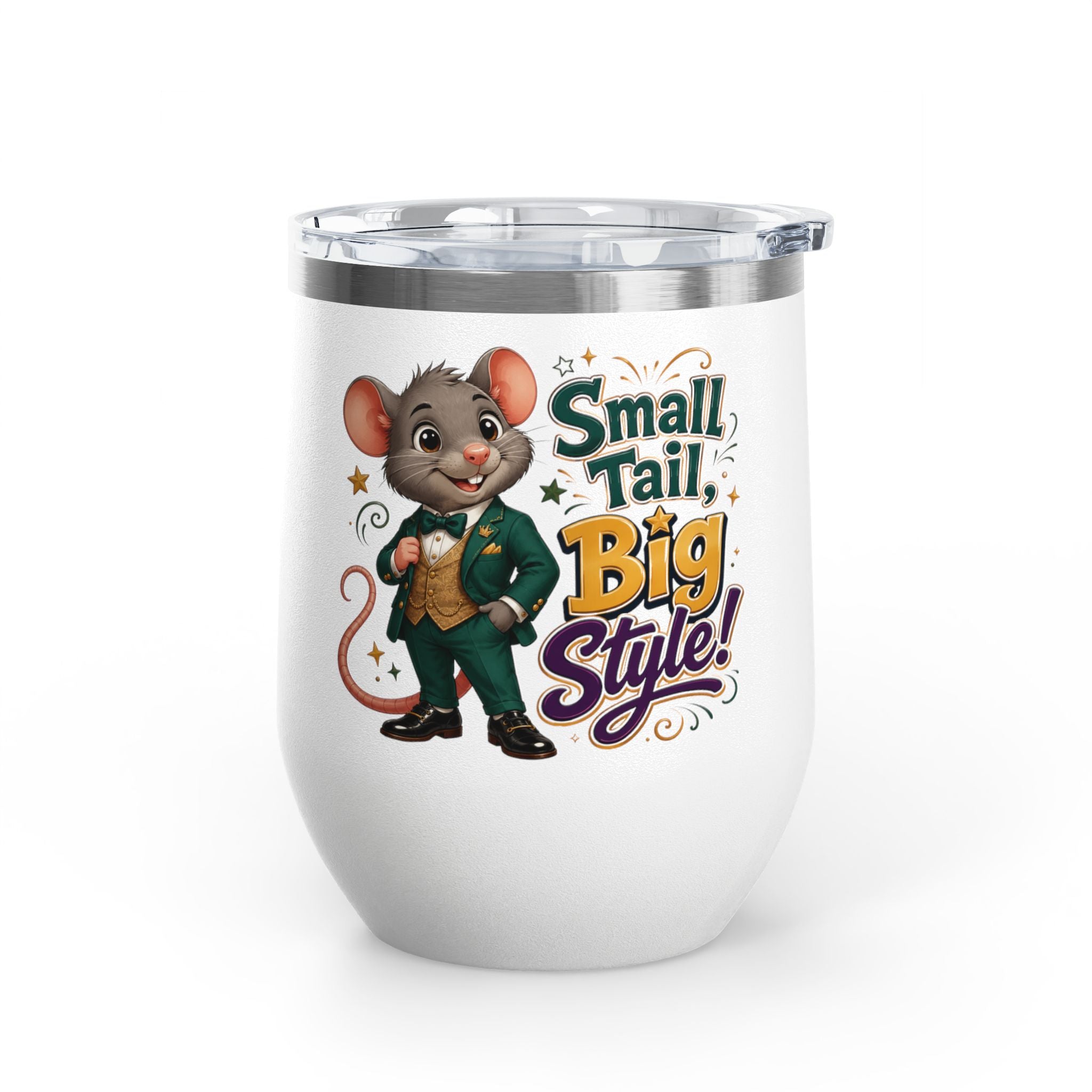 "Small Tail, Big Style!" Cute Mouse 12oz Insulated Cup
