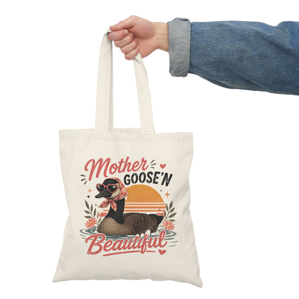 Mother Goose'n Beautiful Tote Bag — Cute Vintage Goose Mom Canvas Tote for Mother’s Day