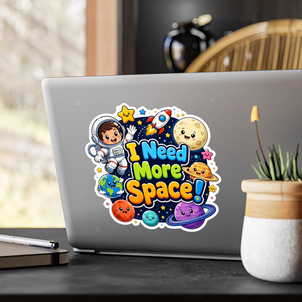 I Need More Space! Cute Space Astronaut Kiss-Cut Vinyl Sticker
