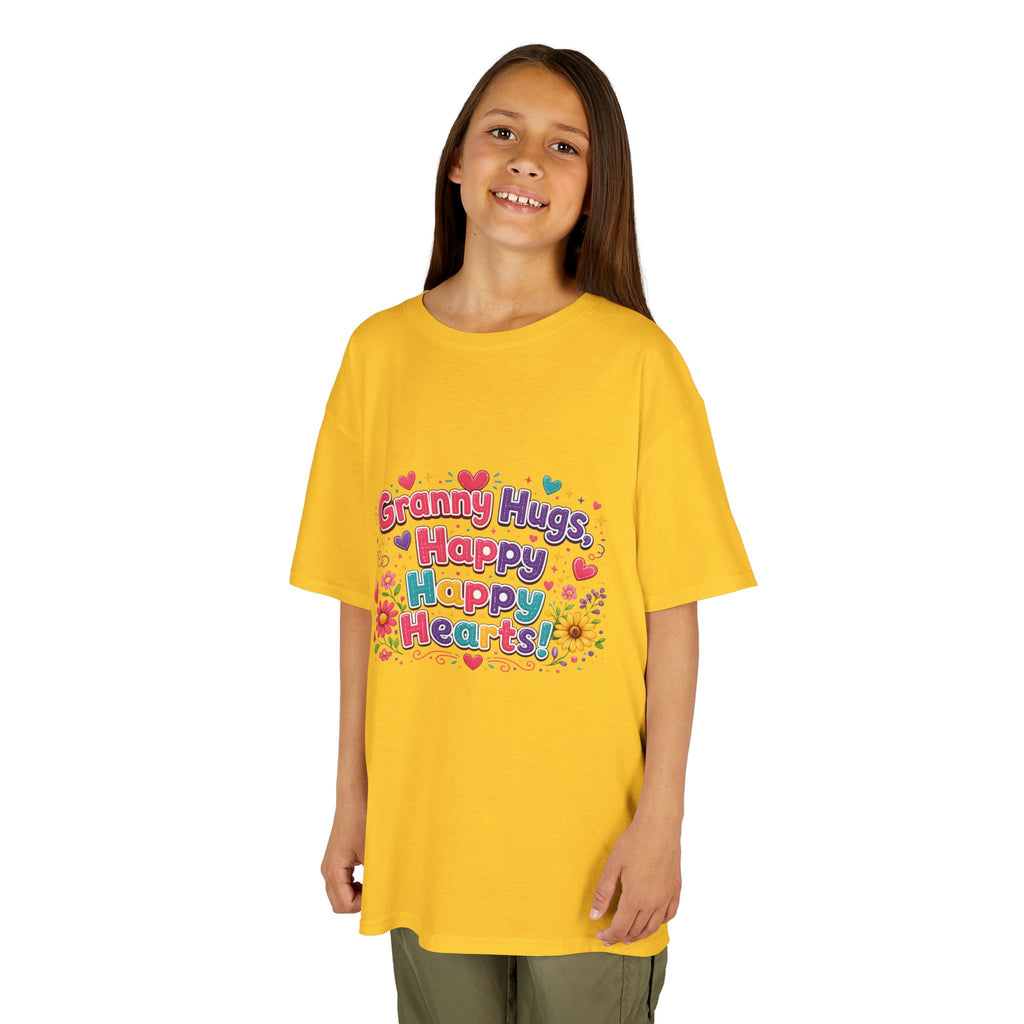 Granny Hugs Happy Hearts Kids Tee | Colorful Floral Kids Shirt