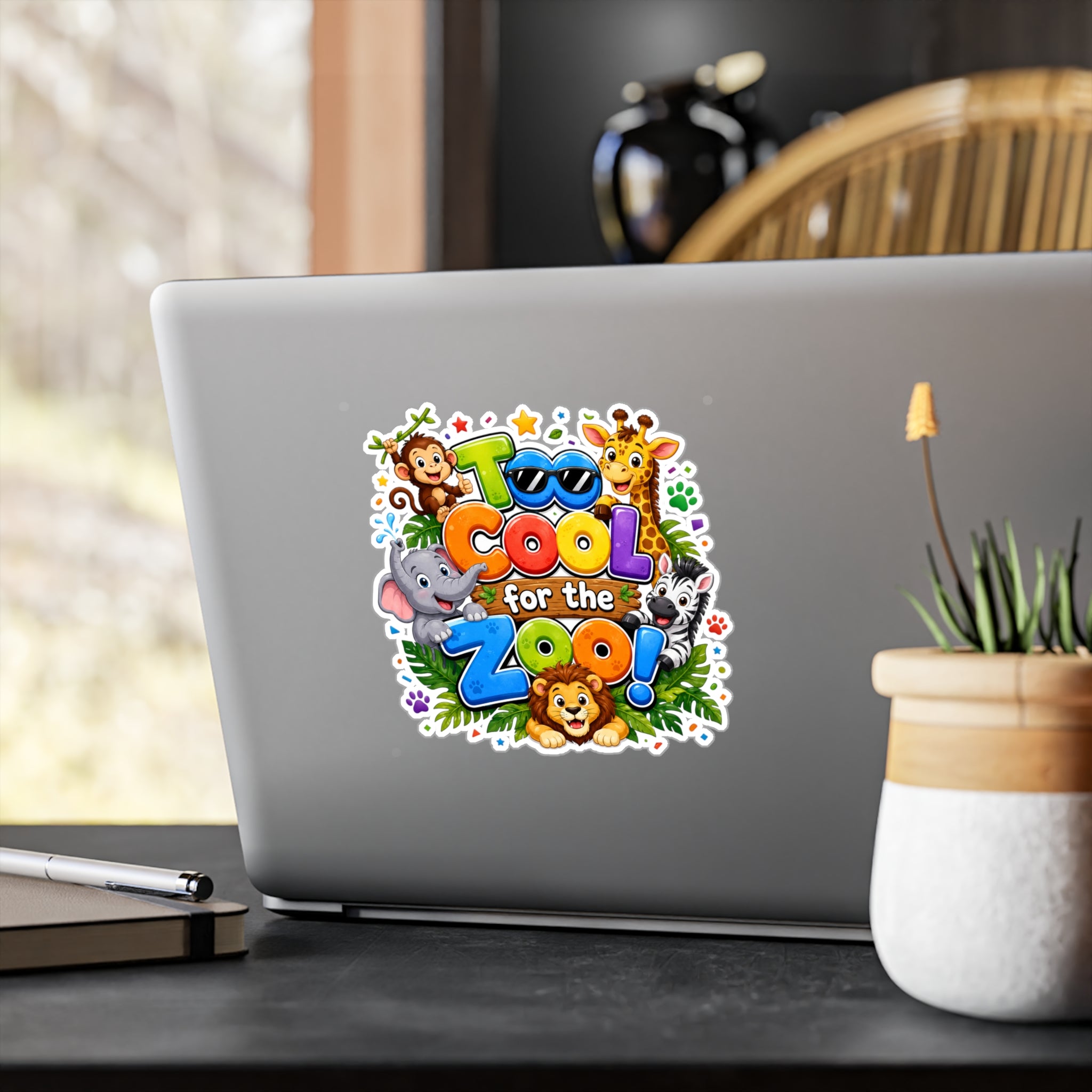 Too Cool for the Zoo! Kids Animal Vinyl Sticker — Kiss-Cut Decal