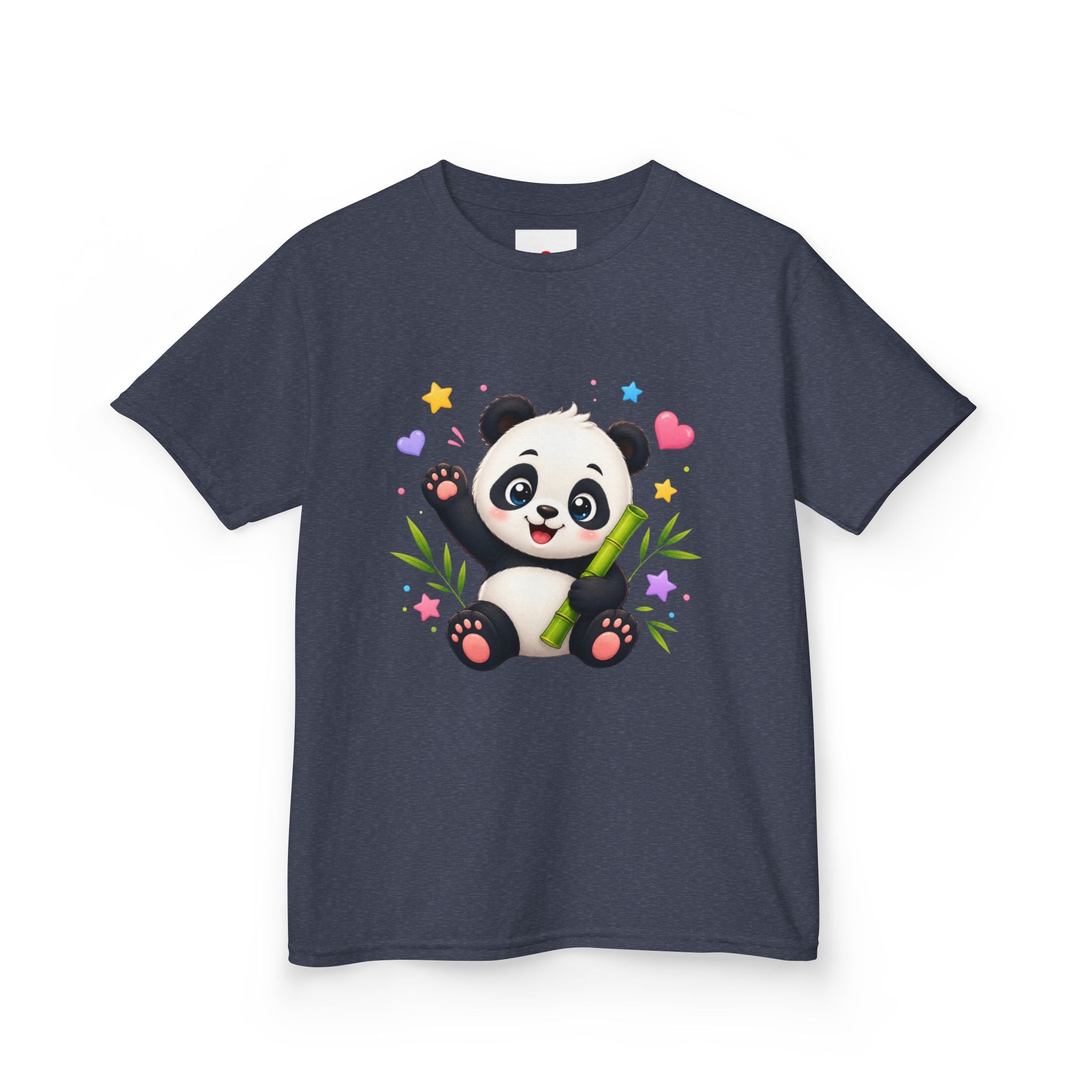 Cute Panda Kids T‑Shirt — Smiling Baby Panda with Hearts & Bamboo