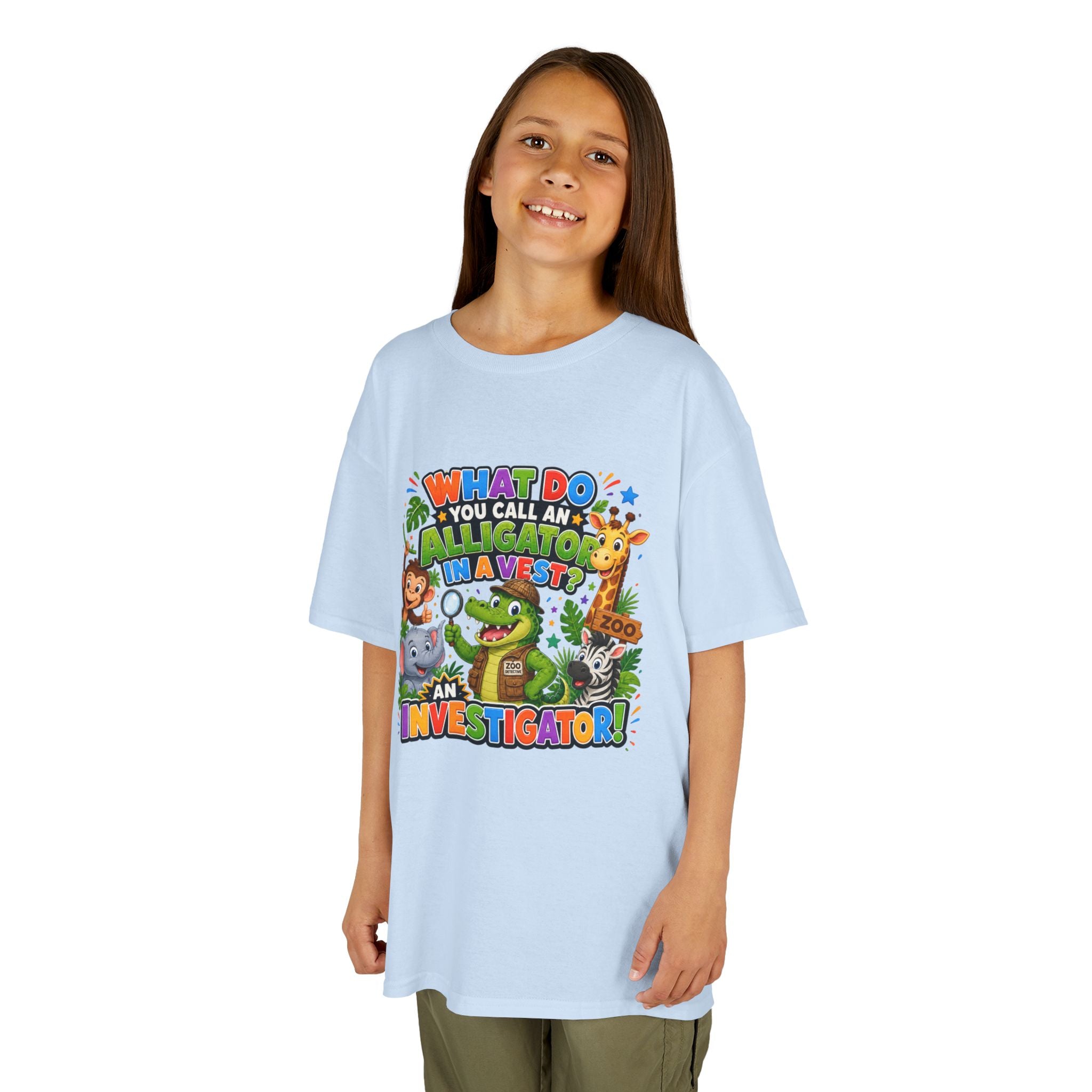 What Do You Call An Alligator? Investigator Kids T-Shirt | Cute Jungle Animals Puzzle