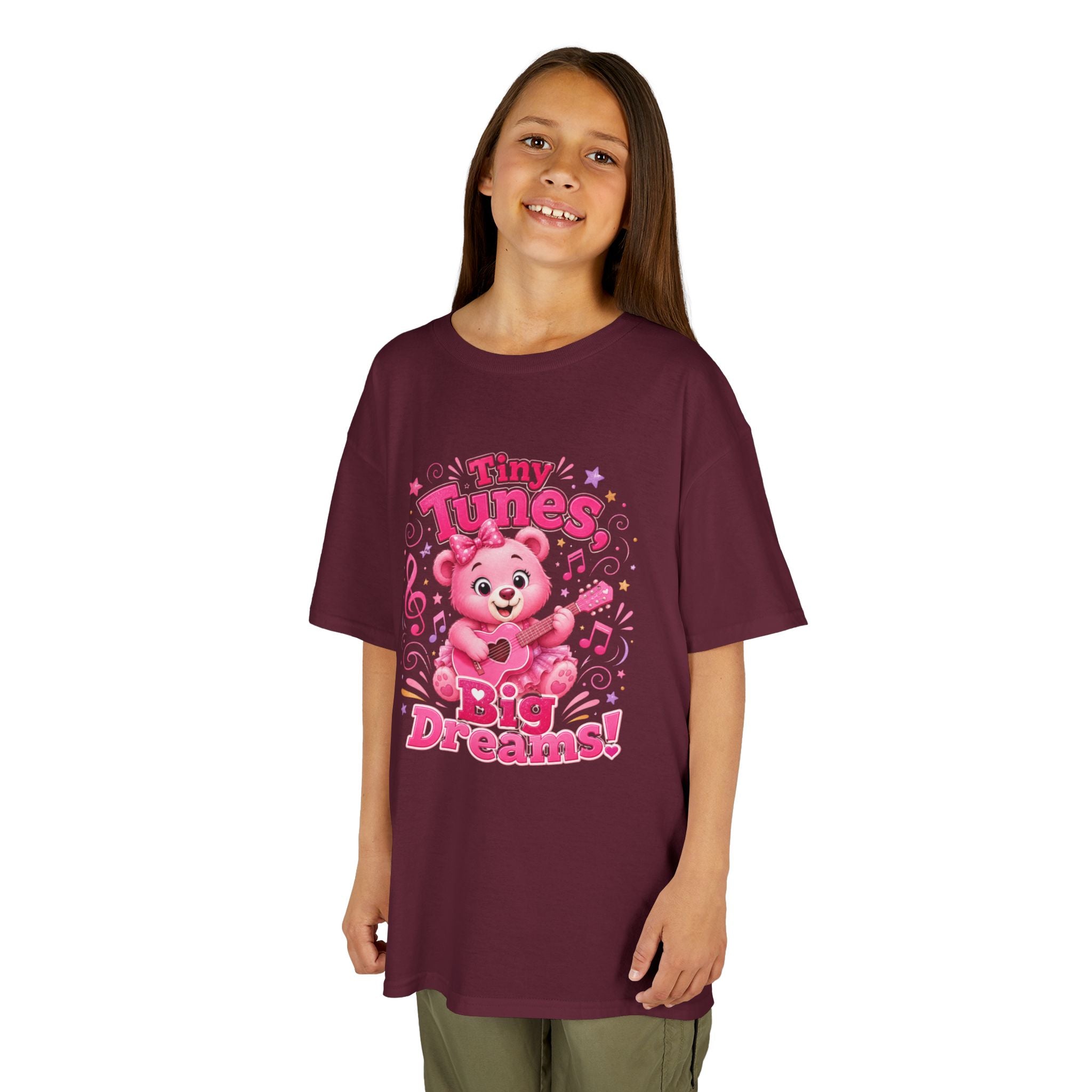 Kids T-Shirt — "Tiny Tunes, Big Dreams" Cute Pink Bear Music Tee