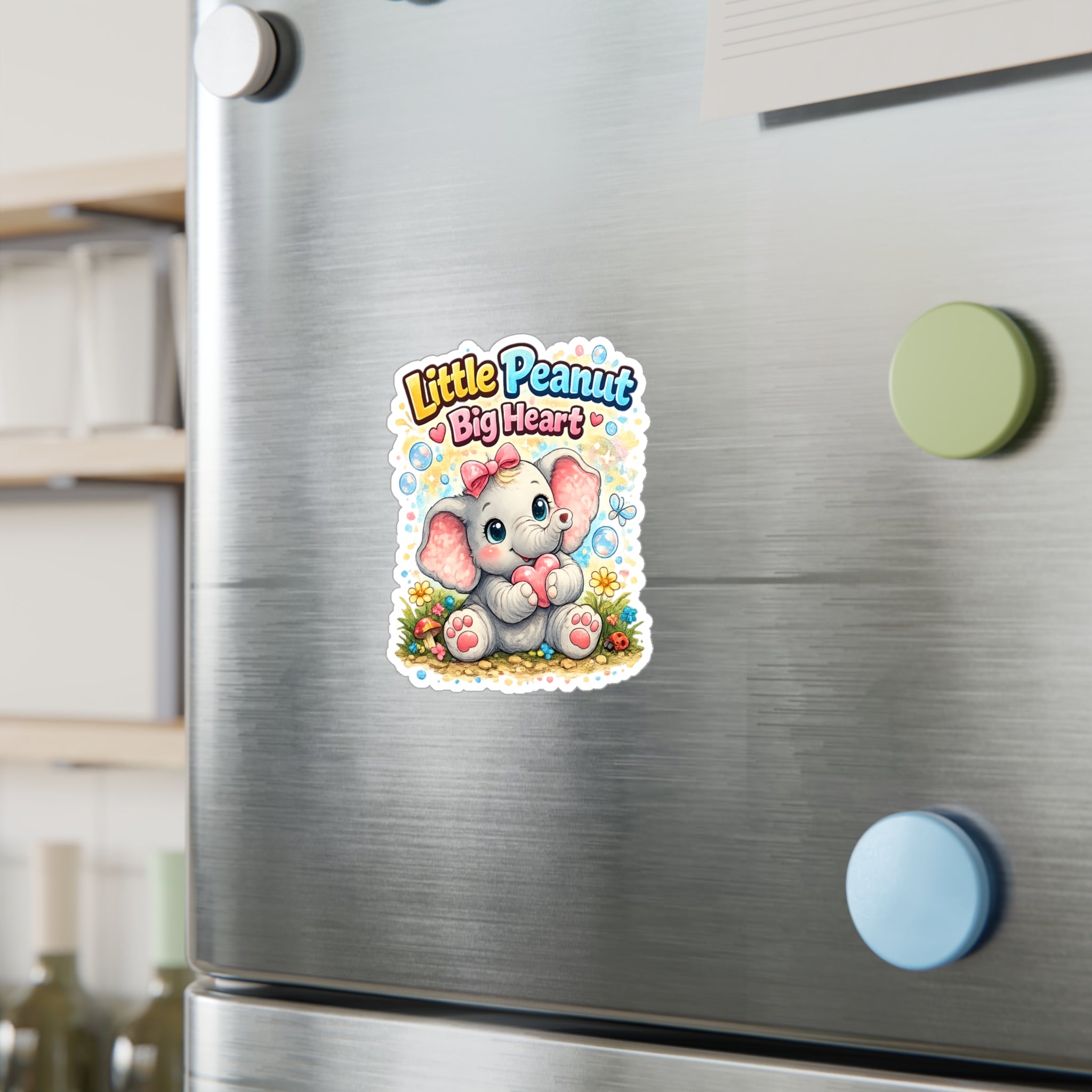 Cute Elephant "Little Peanut Big Heart" Vinyl Sticker — Kiss-Cut Decal