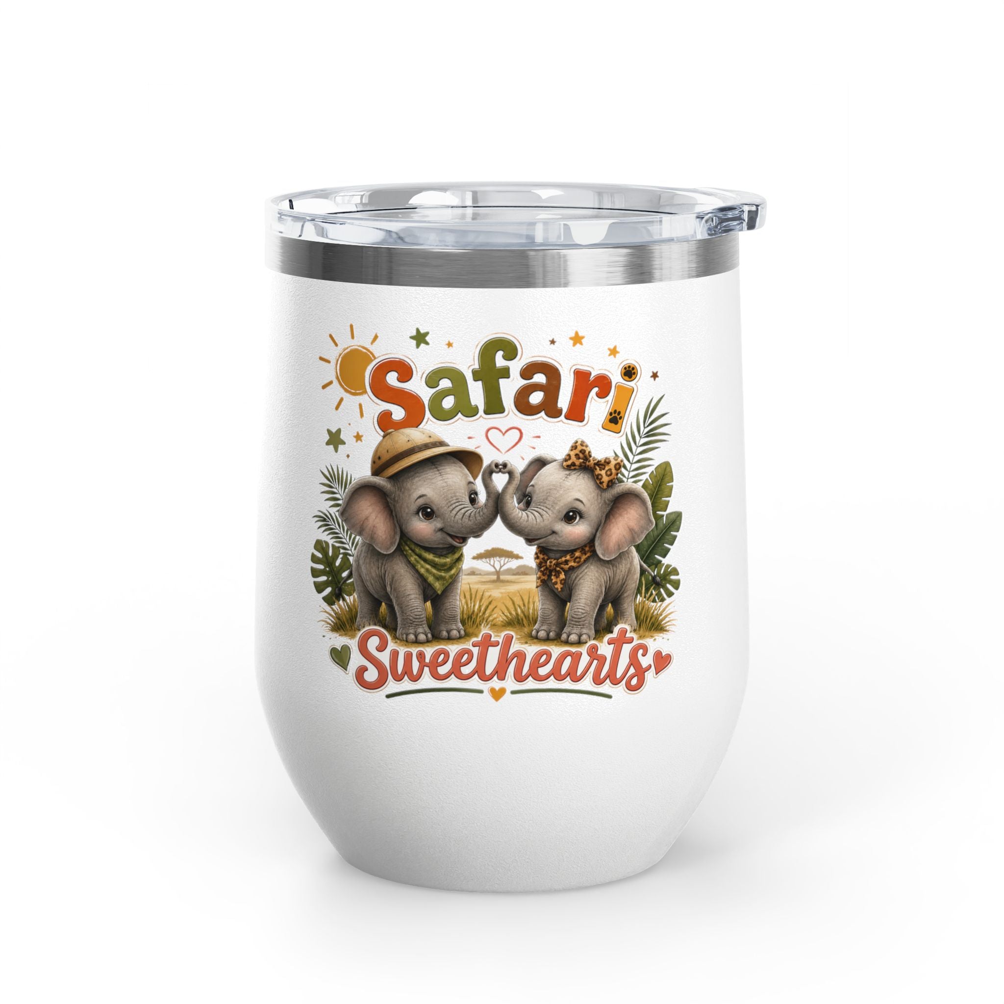Safari Sweethearts Tumbler – 12oz Insulated Cute Elephant Couples Design