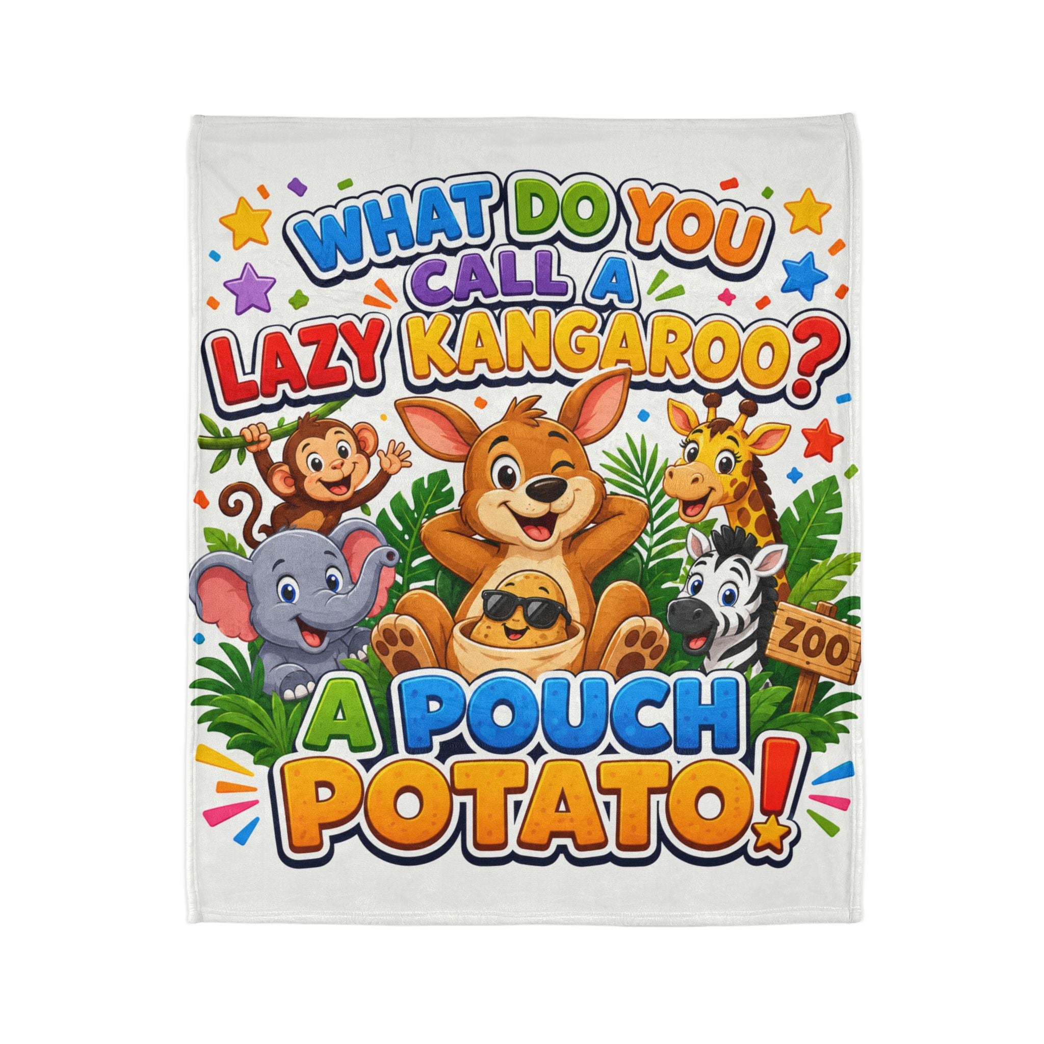 Kids' Funny 'A Pouch Potato' Blanket – Cute Jungle Kangaroo Design
