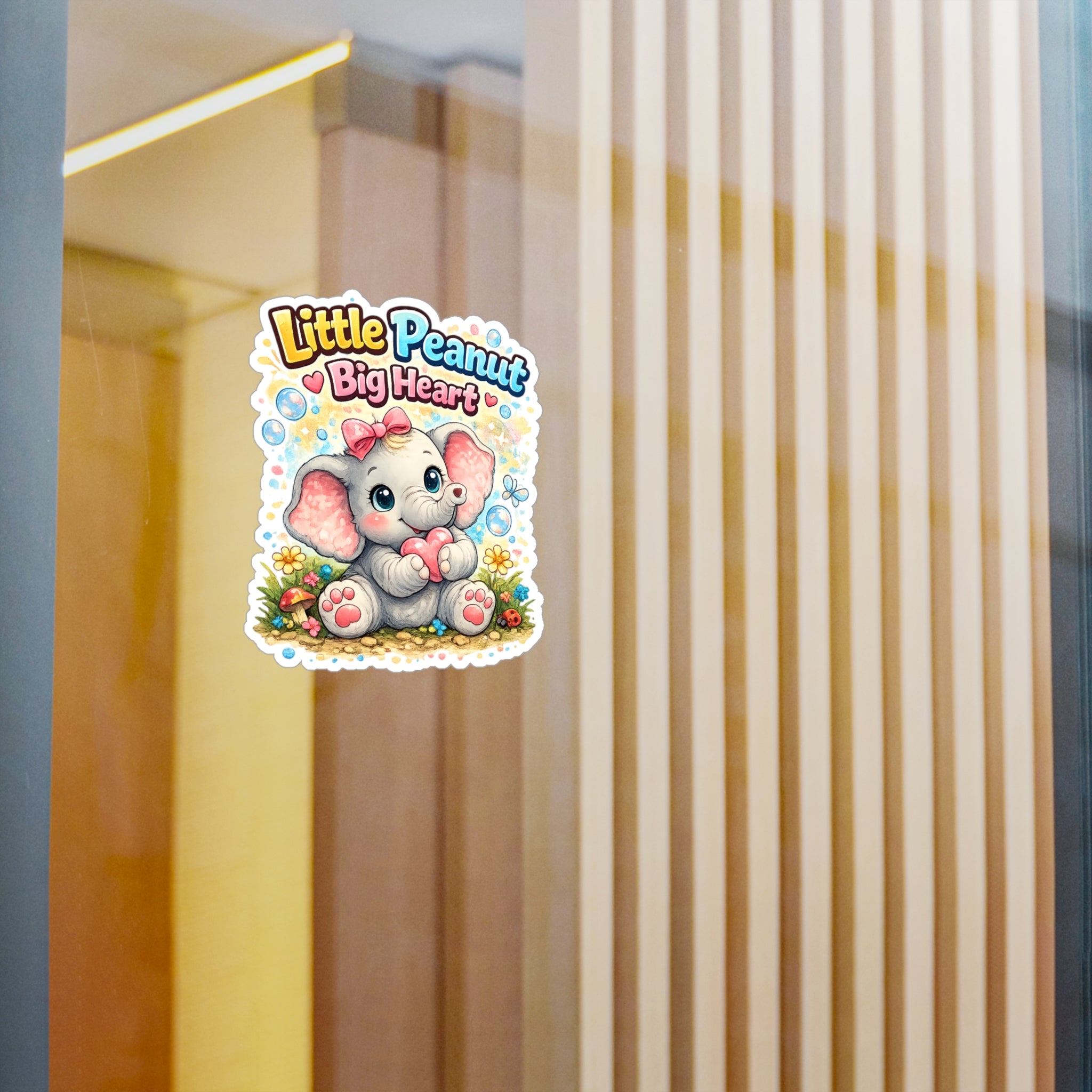 Cute Elephant "Little Peanut Big Heart" Vinyl Sticker — Kiss-Cut Decal