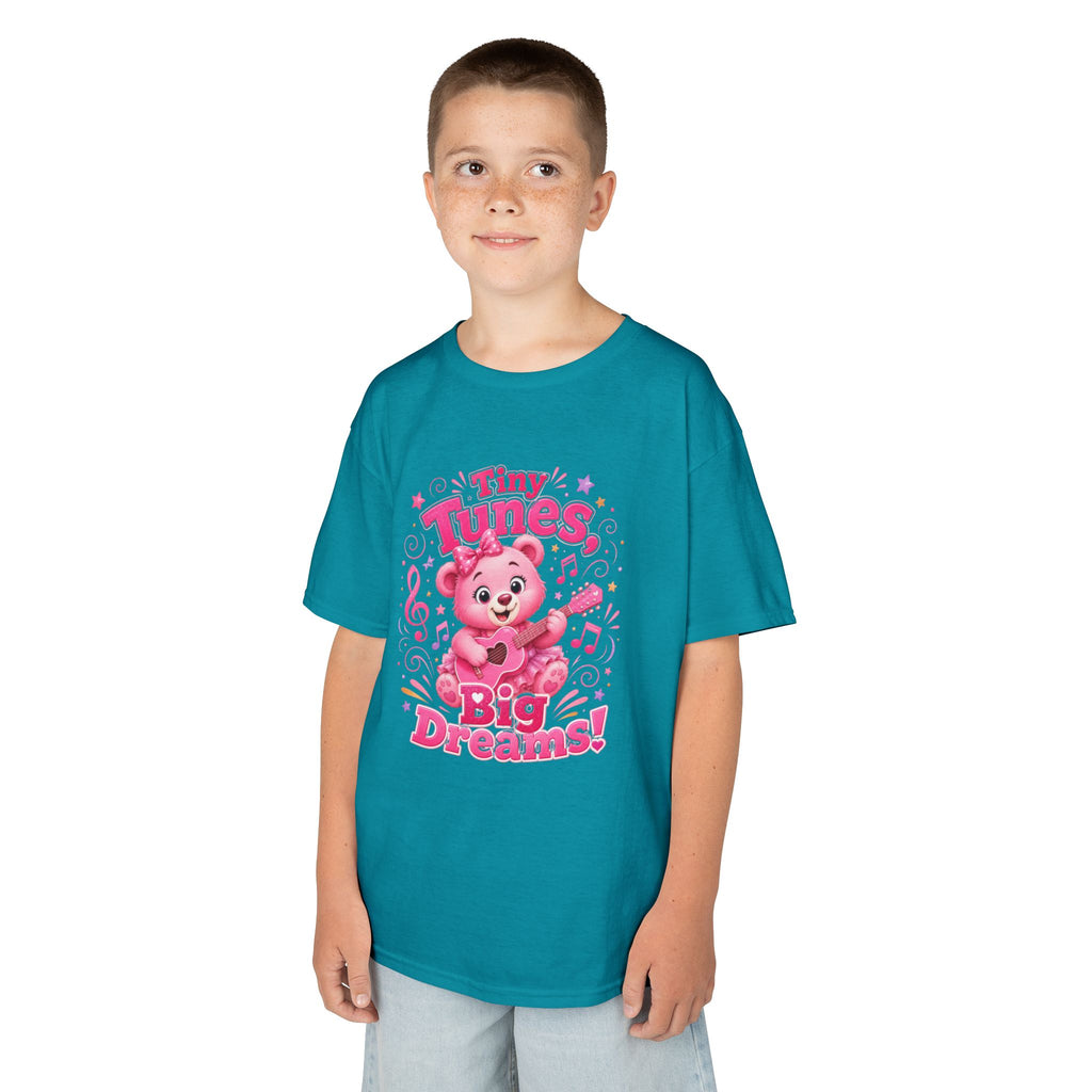 Kids T-Shirt — "Tiny Tunes, Big Dreams" Cute Pink Bear Music Tee