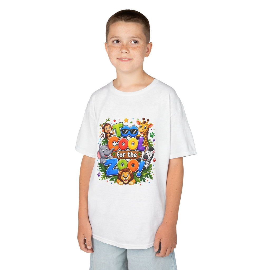 Kids Tee — "Too Cool for the Zoo" Colorful Animal Graphic