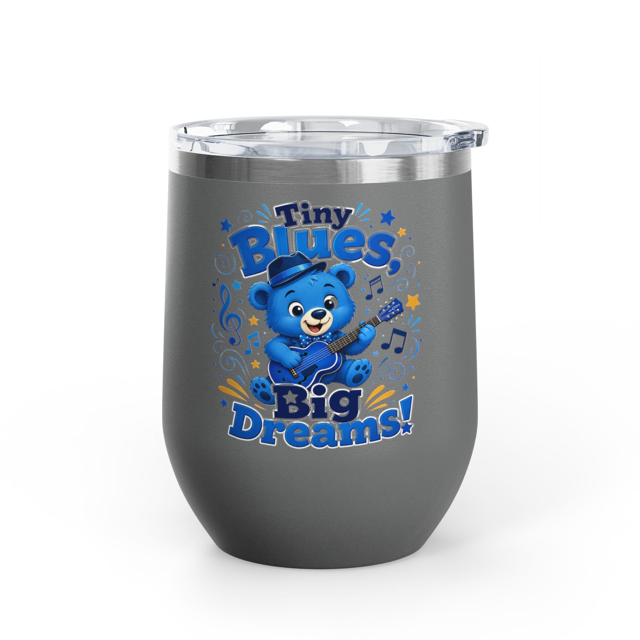 12oz Tumbler — "Tiny Blues Big Dreams" Cute Blue Bear Music Design
