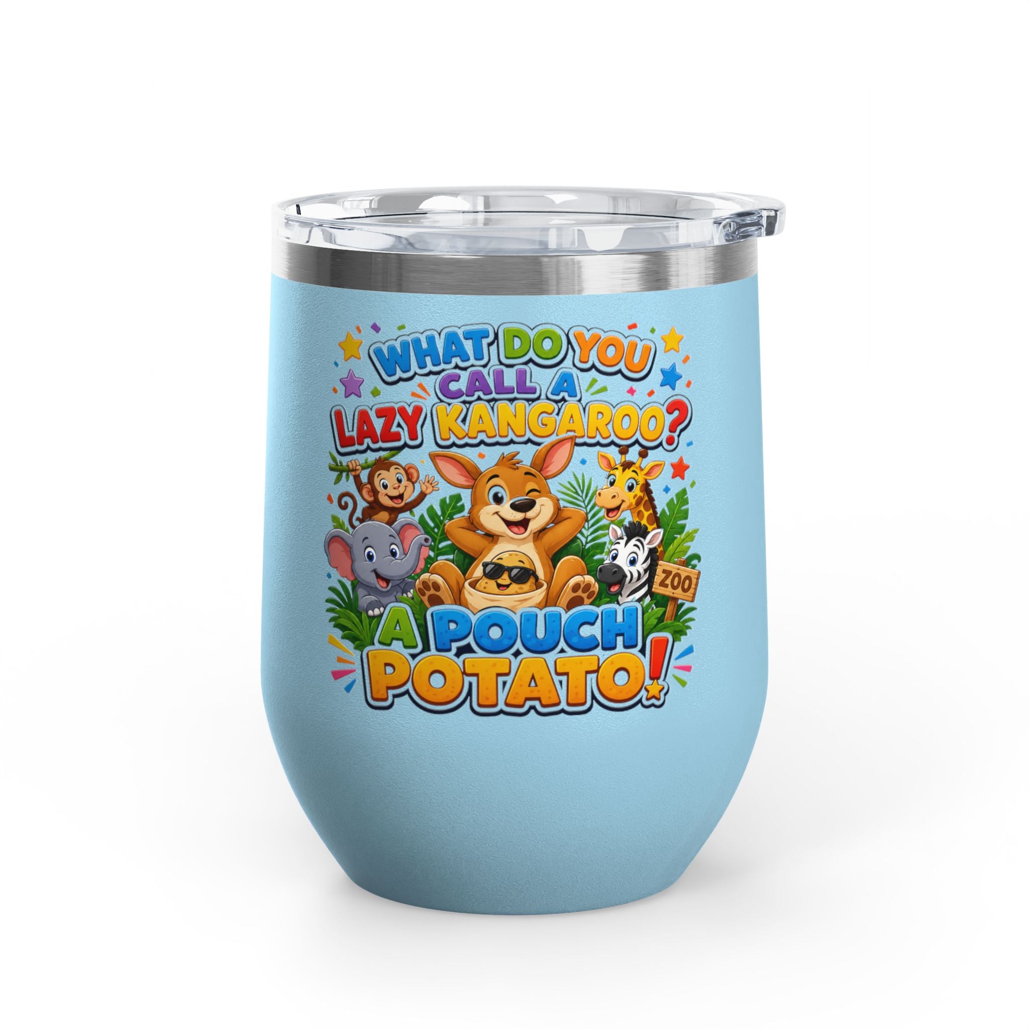 "What Do You Call a Lazy Kangaroo? A Pouch Potato!" Cute Animal Joke 12oz Insulated Tumbler