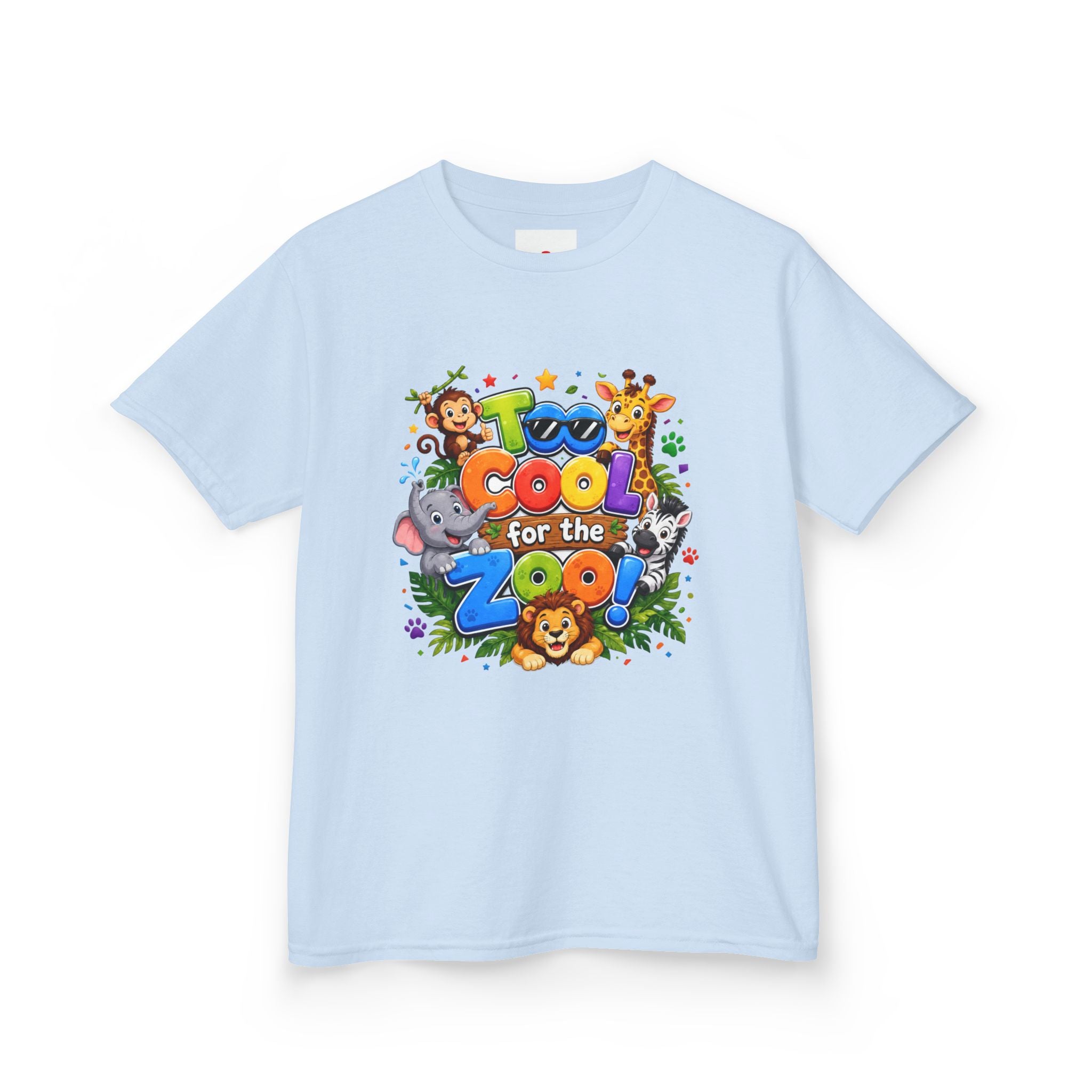 Kids Tee — "Too Cool for the Zoo" Colorful Animal Graphic