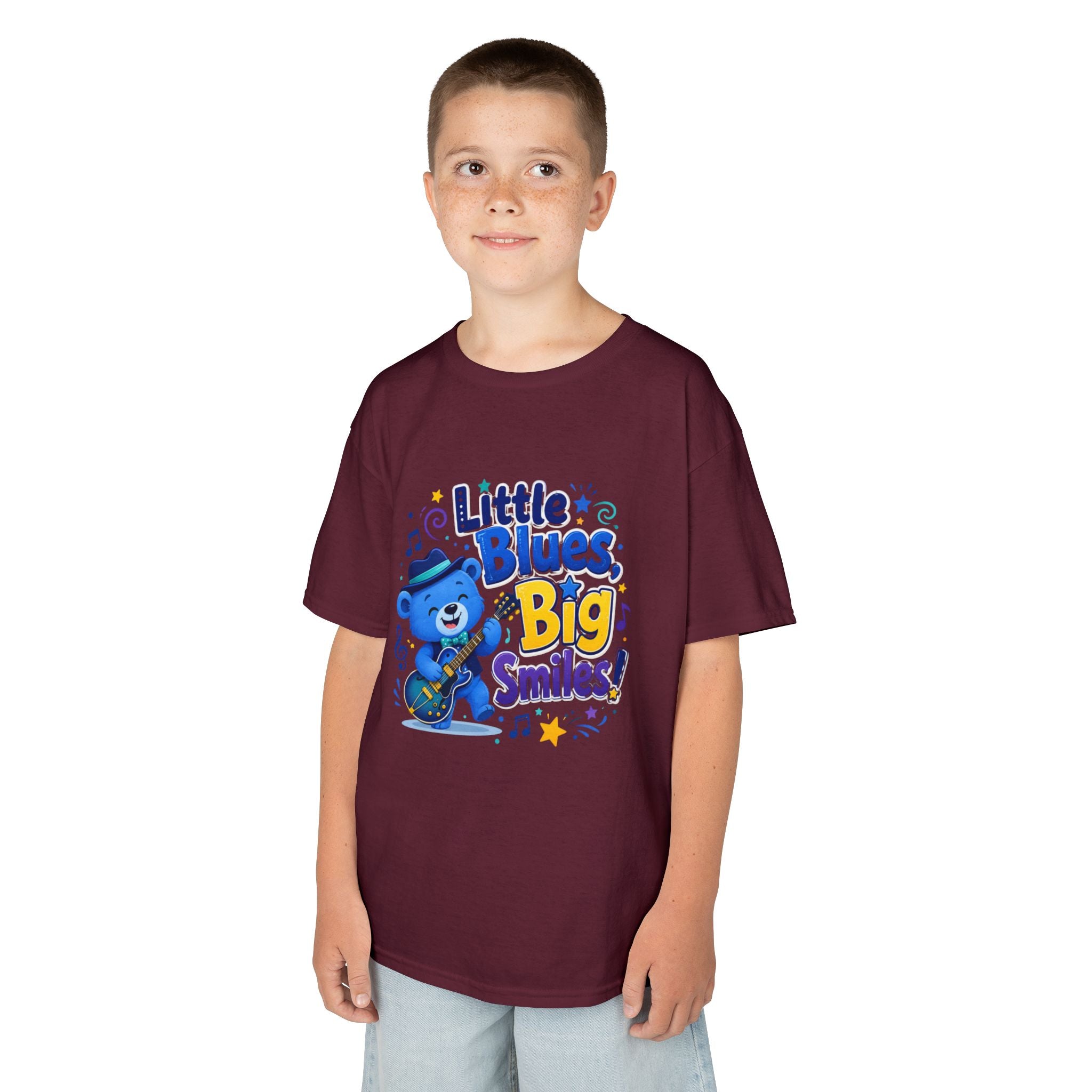 Kids Tee — "Little Blues, Big Smiles!" Guitar-Bear Graphic