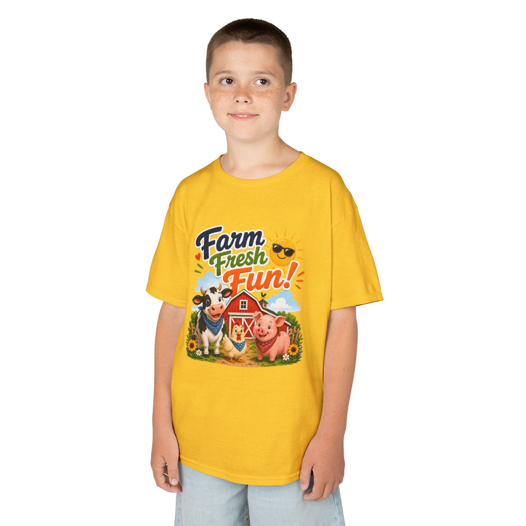Kids Farm T-Shirt — "Farm Fresh Fun!" Cute Cow & Pig Toddler Tee