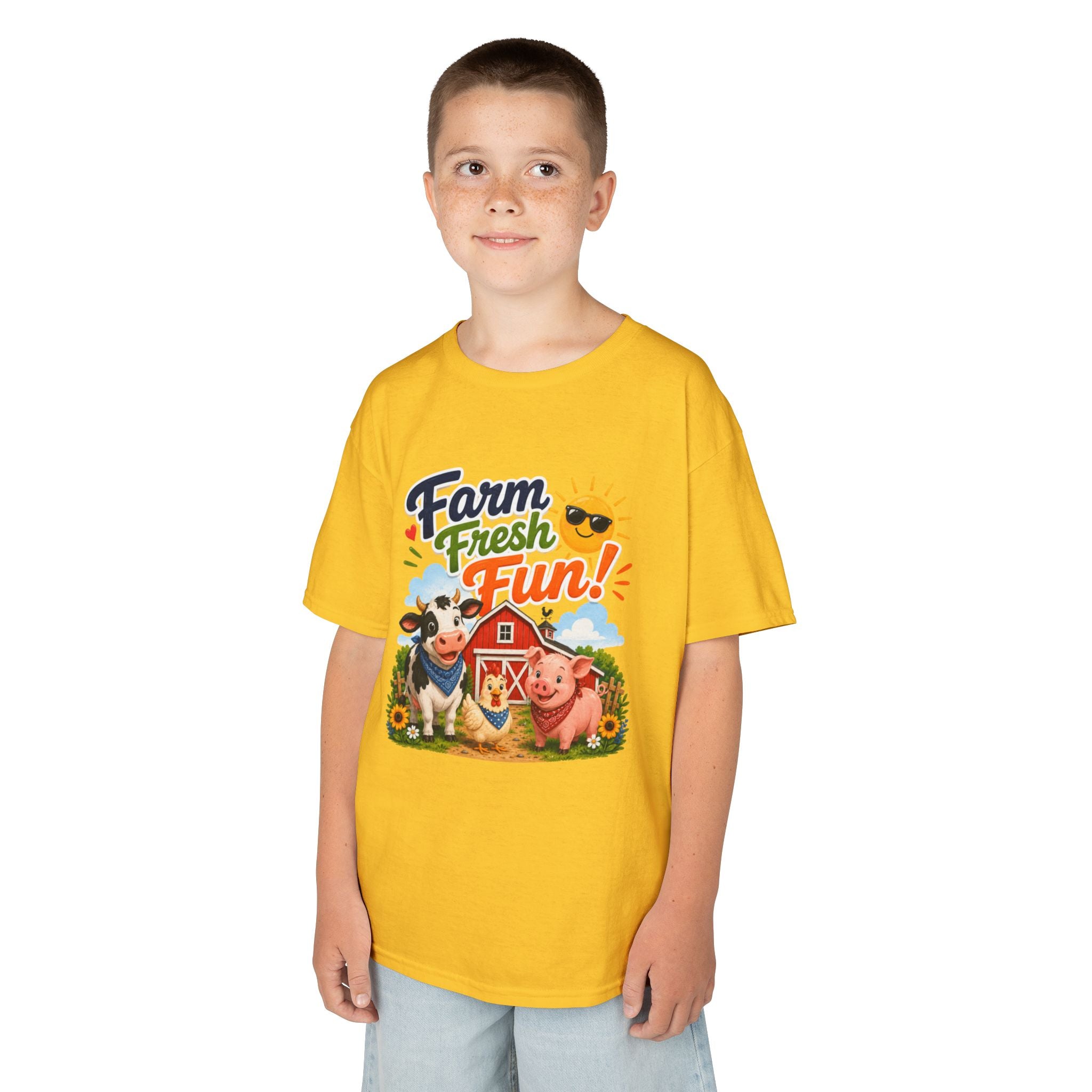 Kids Farm T-Shirt — "Farm Fresh Fun!" Cute Cow & Pig Toddler Tee