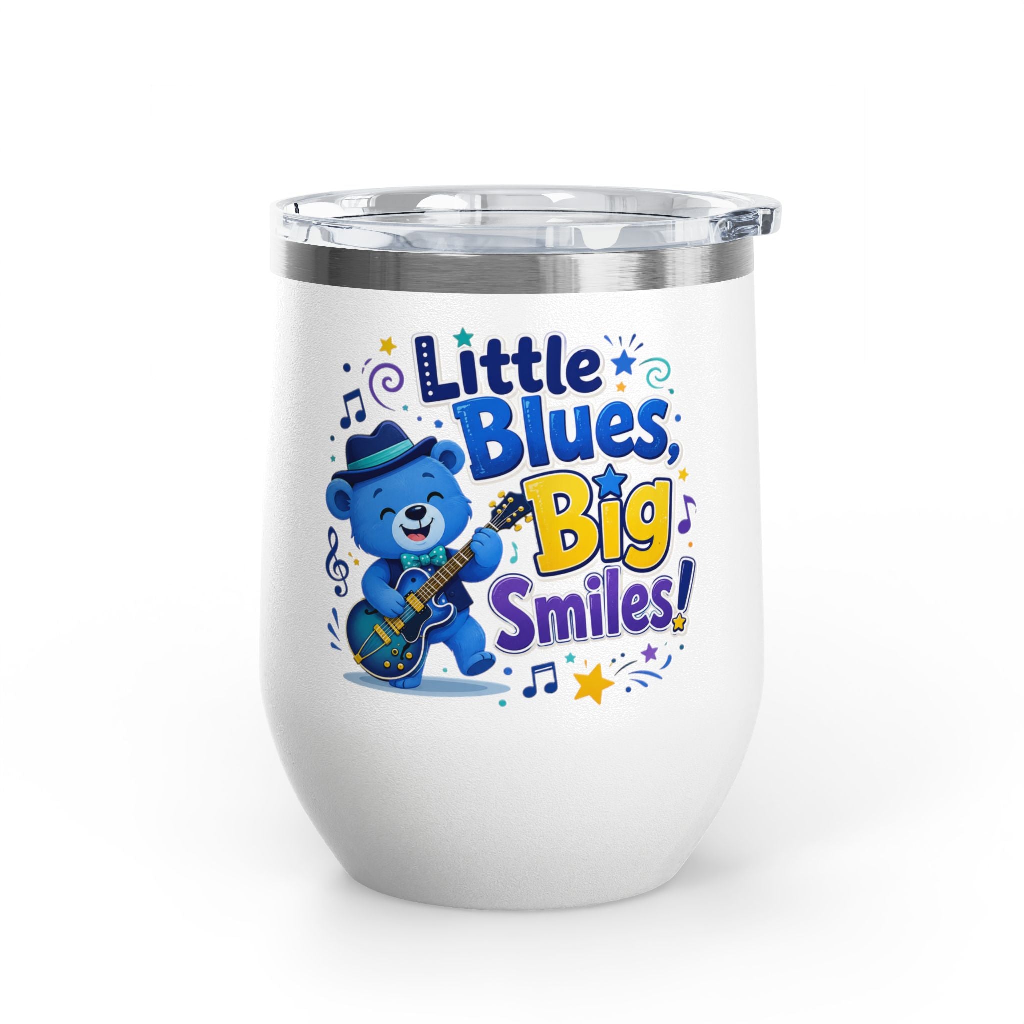 "Little Blues, Big Smiles" Cute Blue Bear Music 12oz Insulated