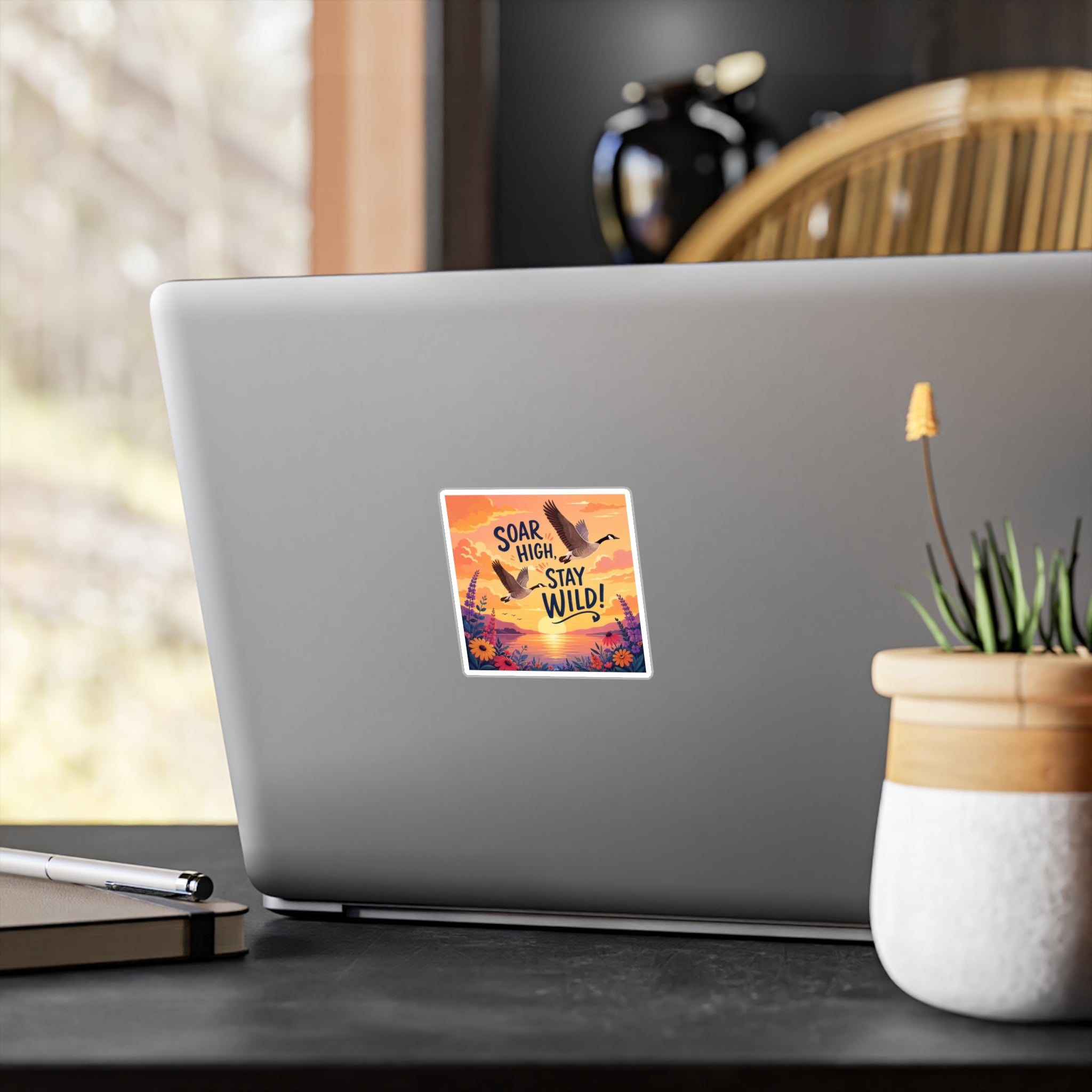 Soar High Stay Wild Vinyl Sticker — Goose Sunset Kiss-Cut Decal
