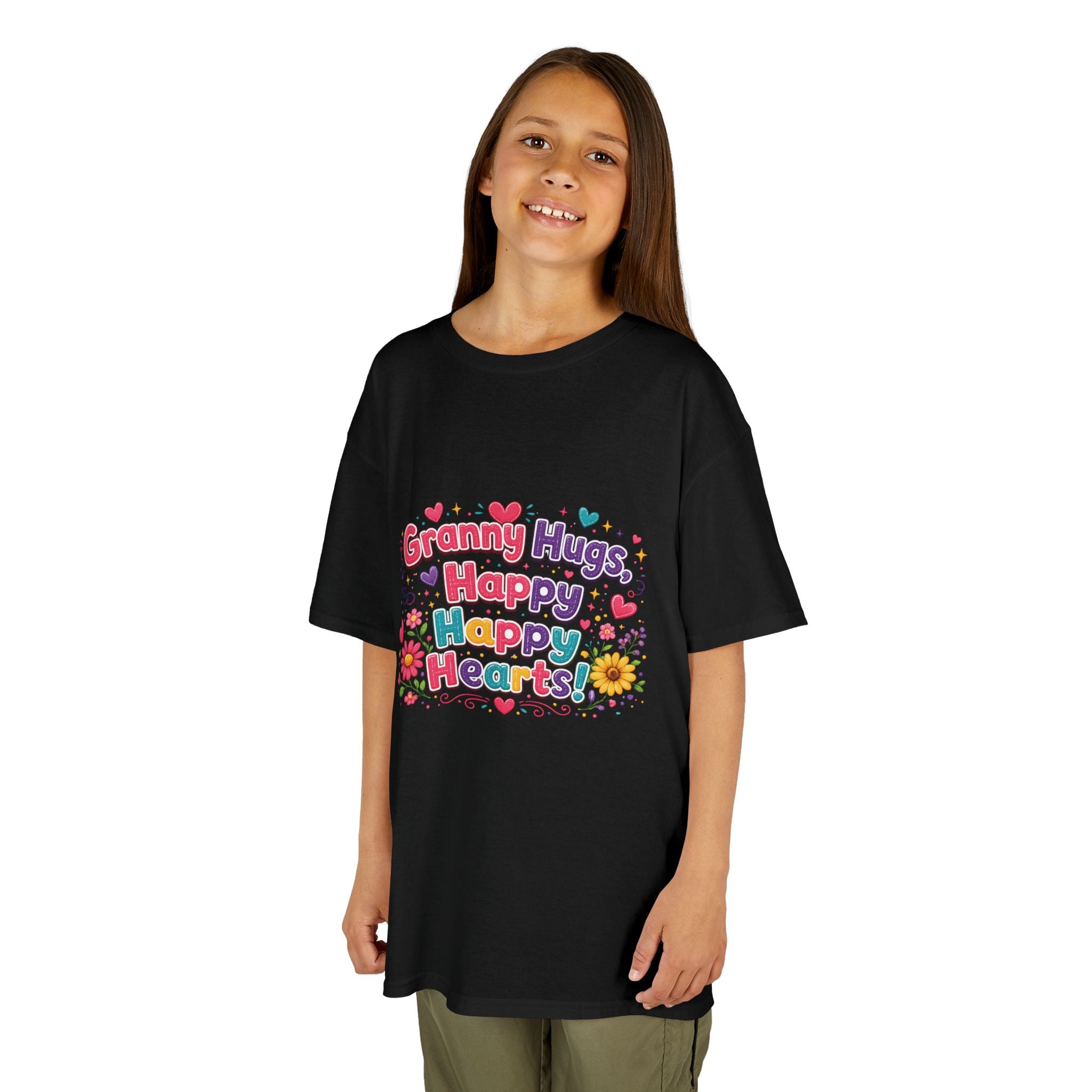 Granny Hugs Happy Hearts Kids Tee | Colorful Floral Kids Shirt