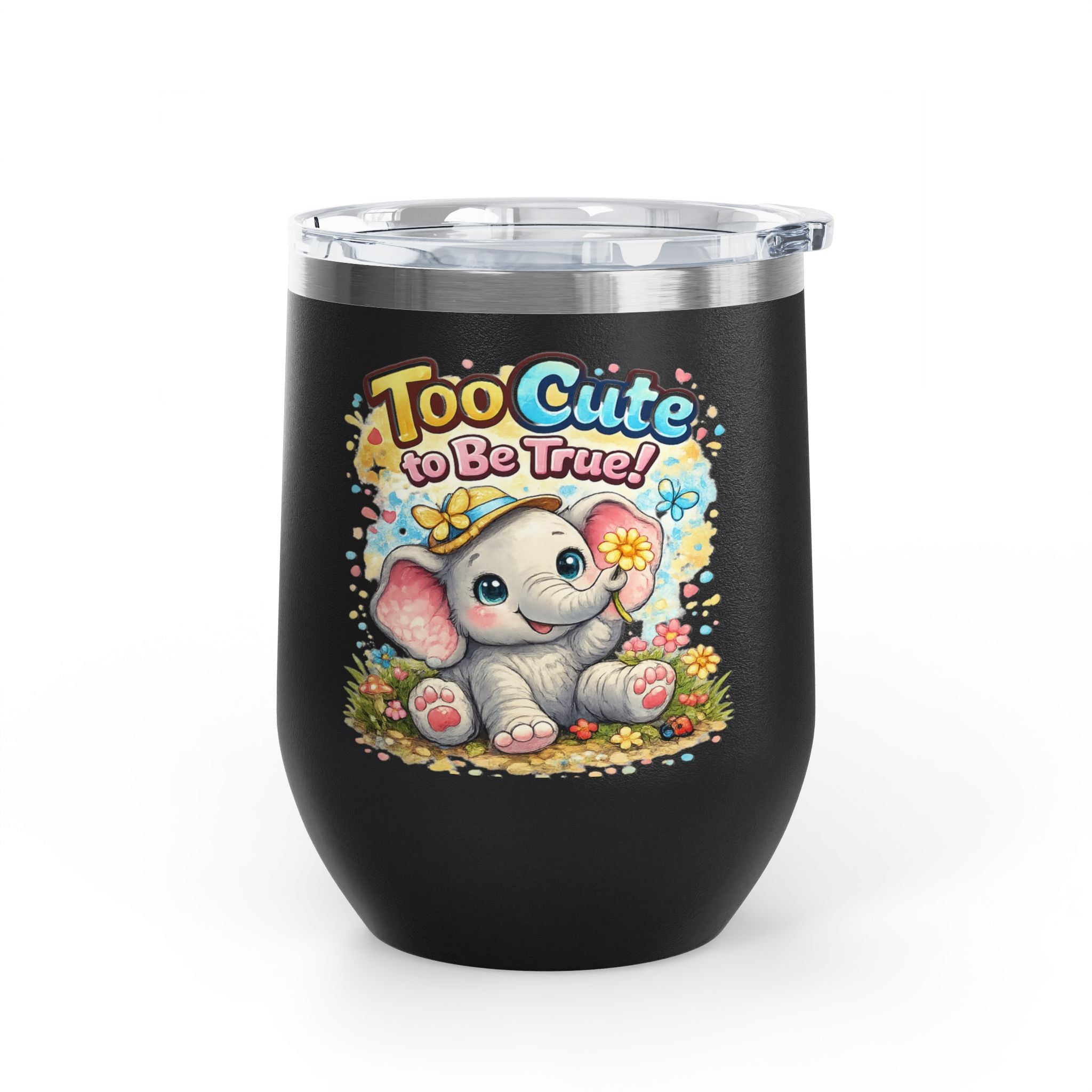 12oz Tumbler - "Too Cute to Be True" Baby Elephant Floral Design