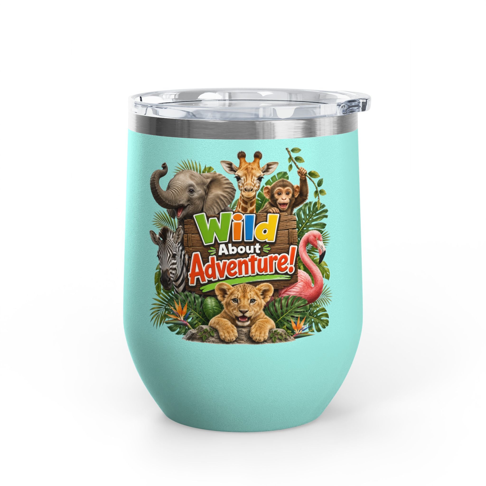 12oz Tumbler — "Wild About Adventure!" Safari Animal Travel Cup
