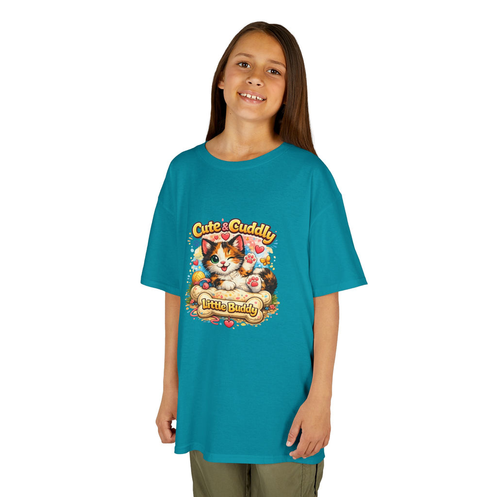 Kids T-Shirt — "Cute & Cuddly Little Buddy" Cat Graphic Tee