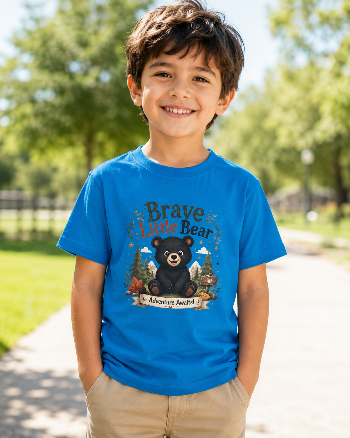 Kids Tee — "Brave Little Bear" Adventure Graphic Shirt