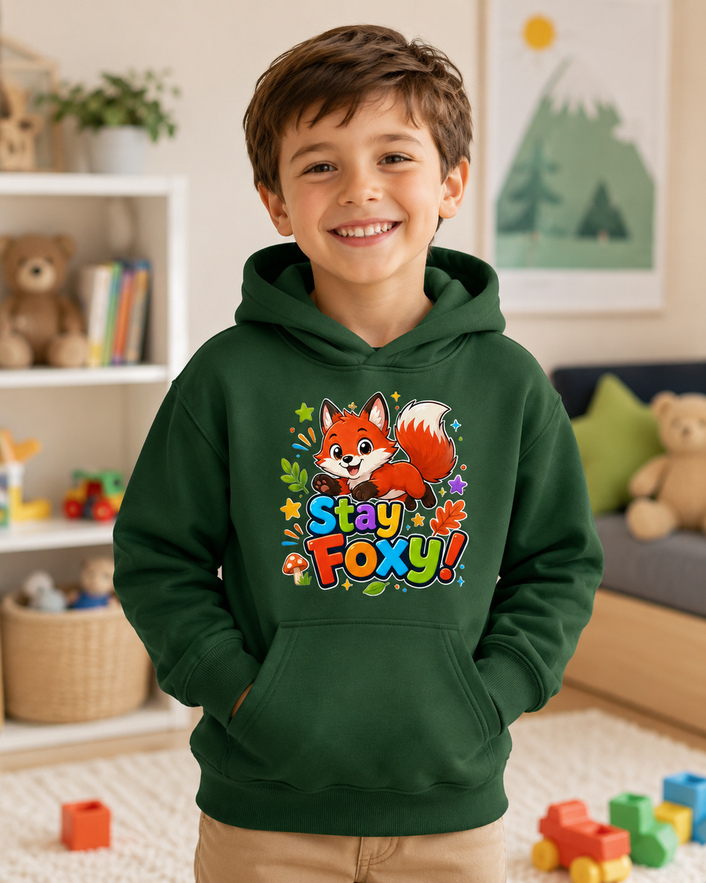 Kids Hoodie - "Stay Foxy" Cute Fox Graphic Pullover for Children