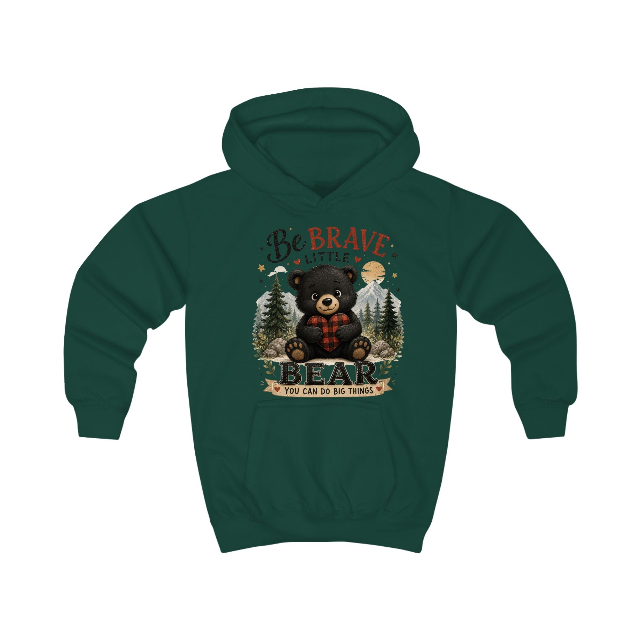 Be Brave Little Bear Kids Hoodie – Cute Woodland Bear Inspirational Sweatshirt for Boys & Girls