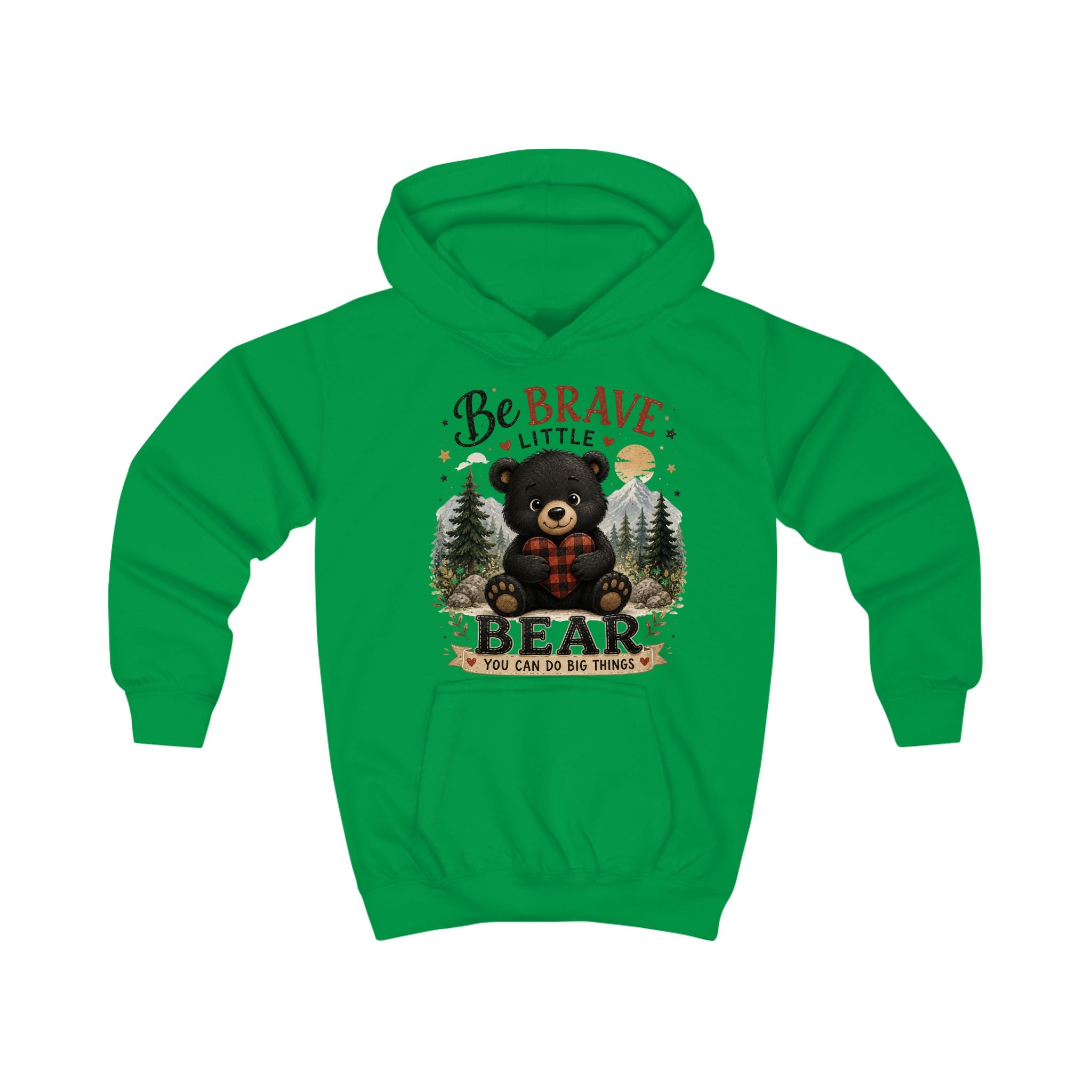 Be Brave Little Bear Kids Hoodie – Cute Woodland Bear Inspirational Sweatshirt for Boys & Girls
