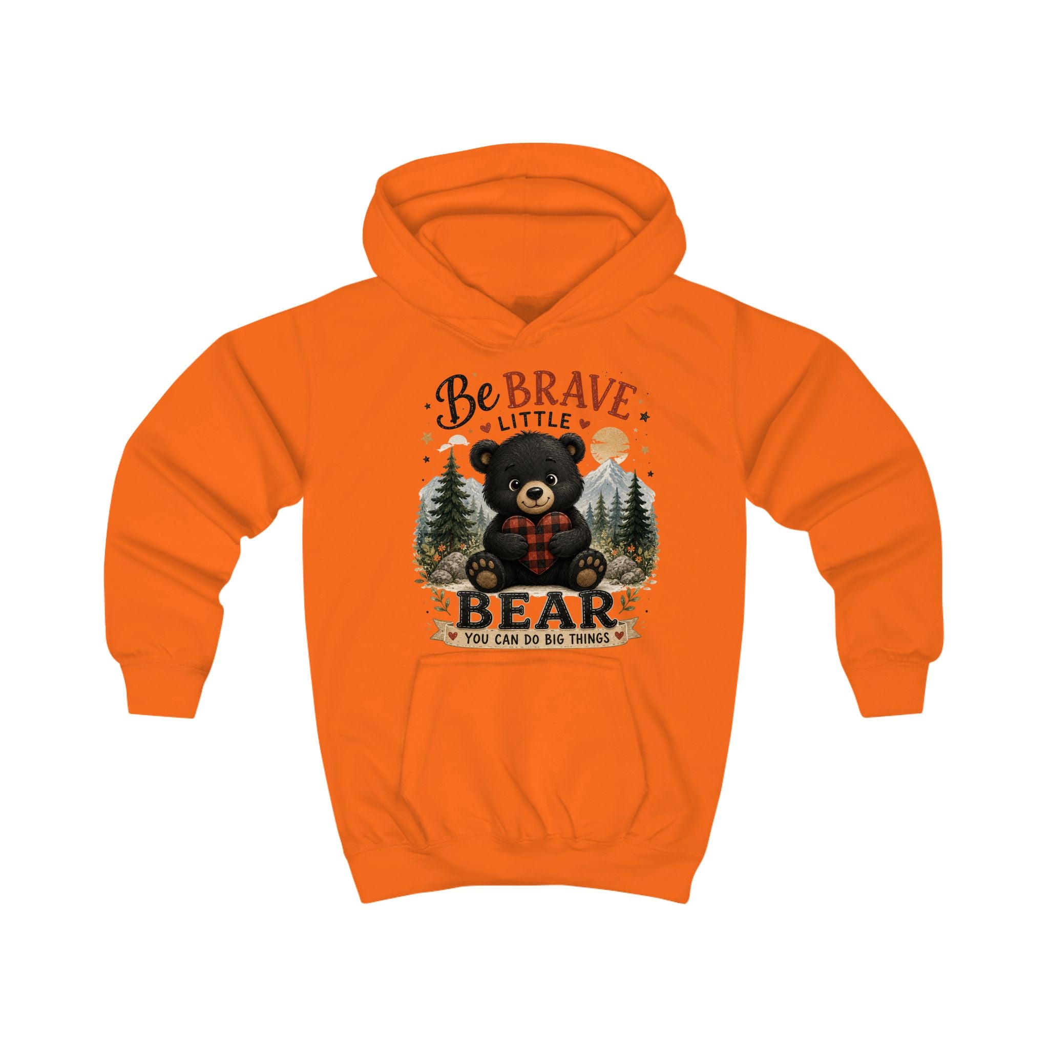 Be Brave Little Bear Kids Hoodie – Cute Woodland Bear Inspirational Sweatshirt for Boys & Girls