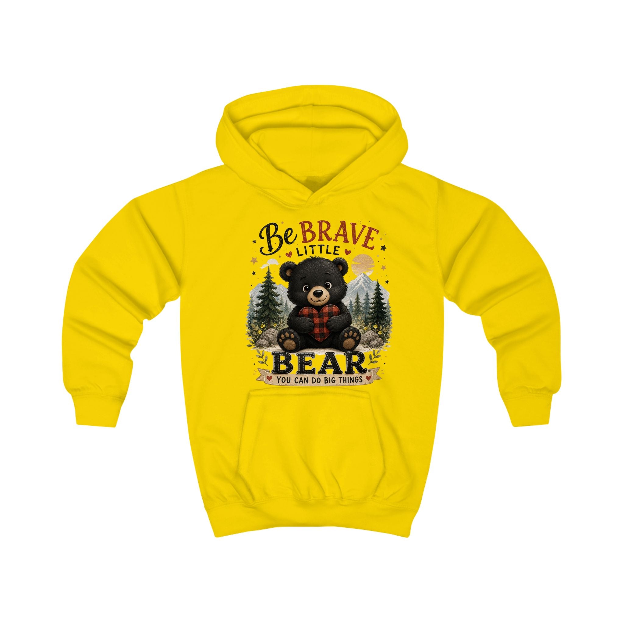 Be Brave Little Bear Kids Hoodie – Cute Woodland Bear Inspirational Sweatshirt for Boys & Girls