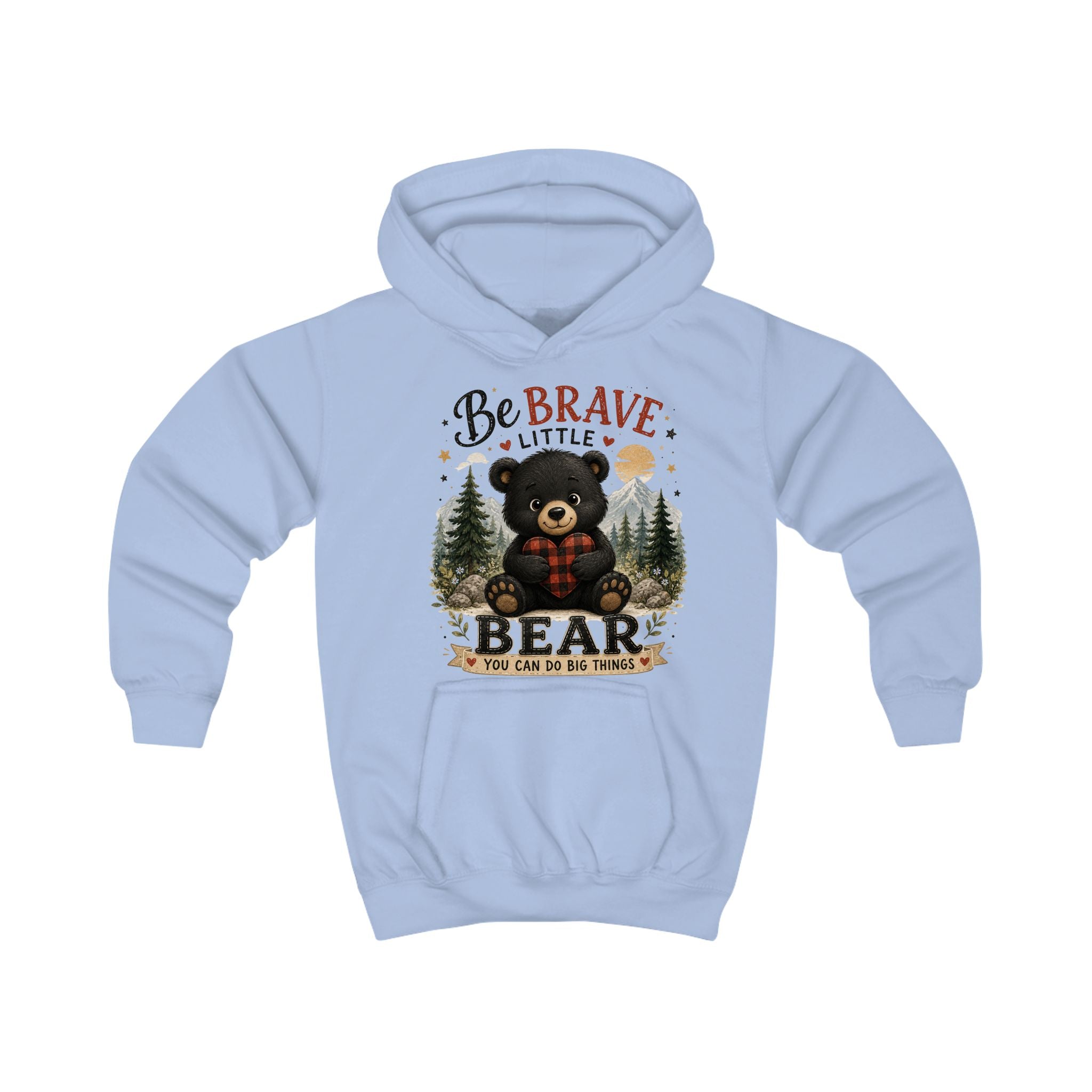 Be Brave Little Bear Kids Hoodie – Cute Woodland Bear Inspirational Sweatshirt for Boys & Girls