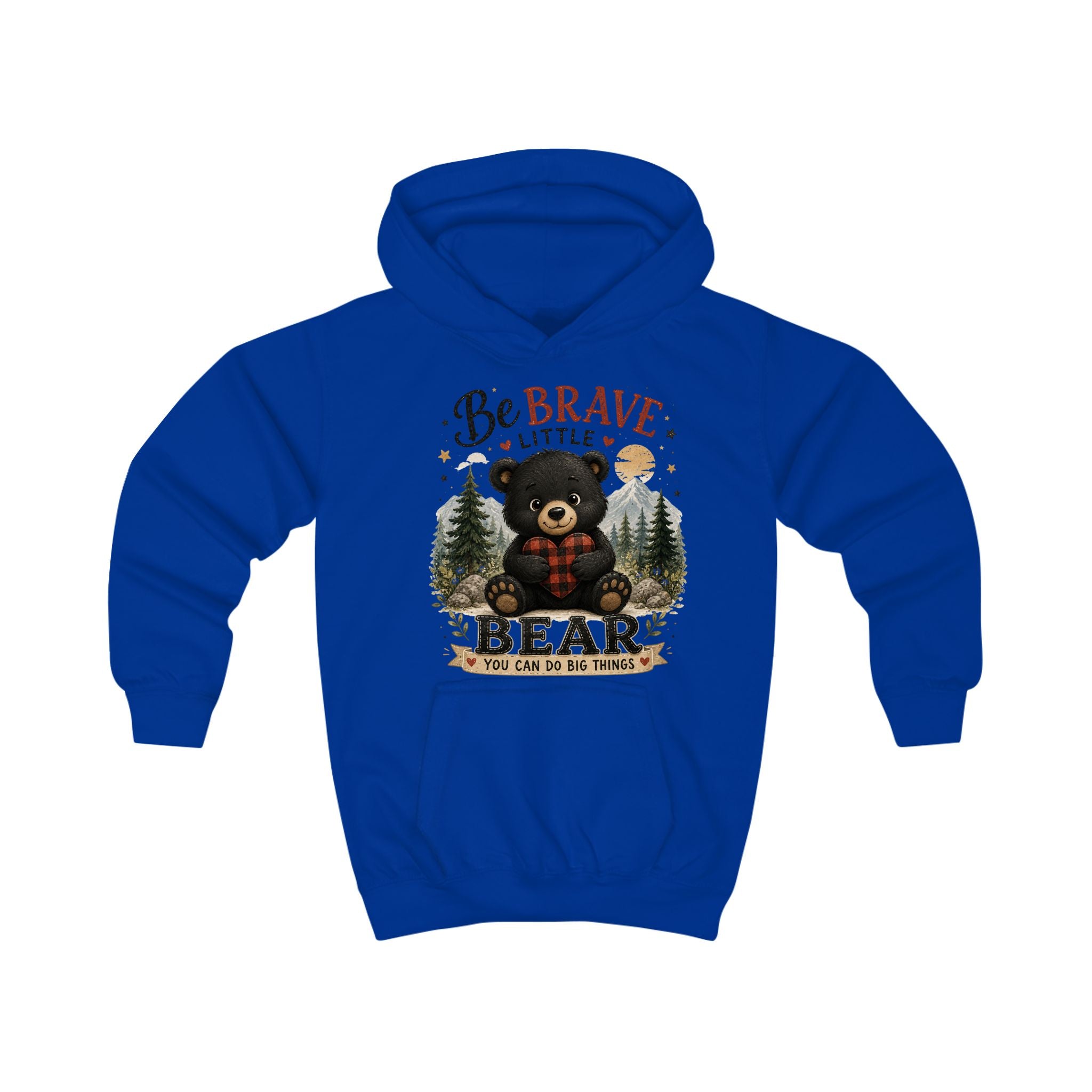 Be Brave Little Bear Kids Hoodie – Cute Woodland Bear Inspirational Sweatshirt for Boys & Girls