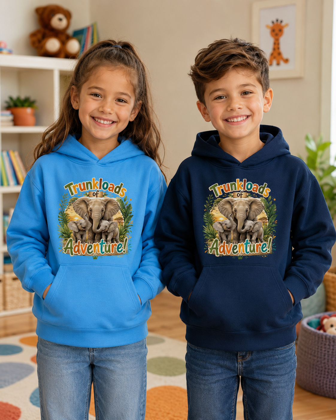 Safari Sweethearts Kids Hoodie – Cute Elephant Jungle Pullover for Toddlers & Kids
