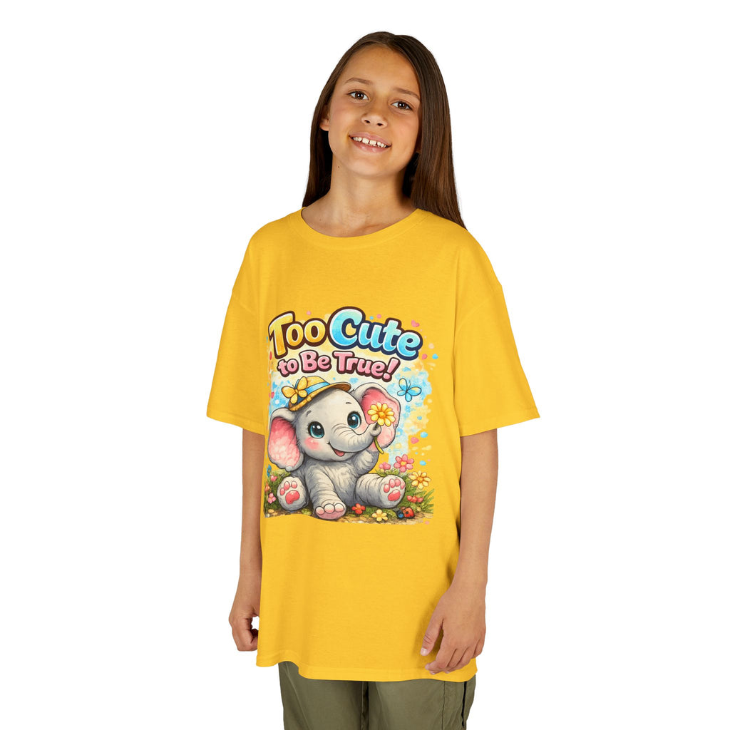 Kids Tee — "Too Cute to Be True" Elephant Graphic