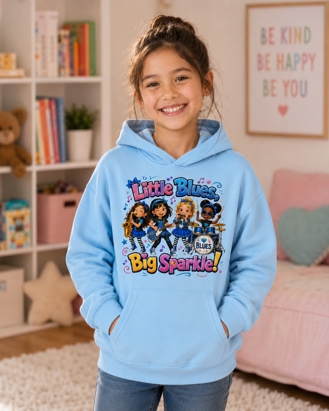 Little Blues Big Sparkle Kids Hoodie — Cute Girls Band Music Pullover