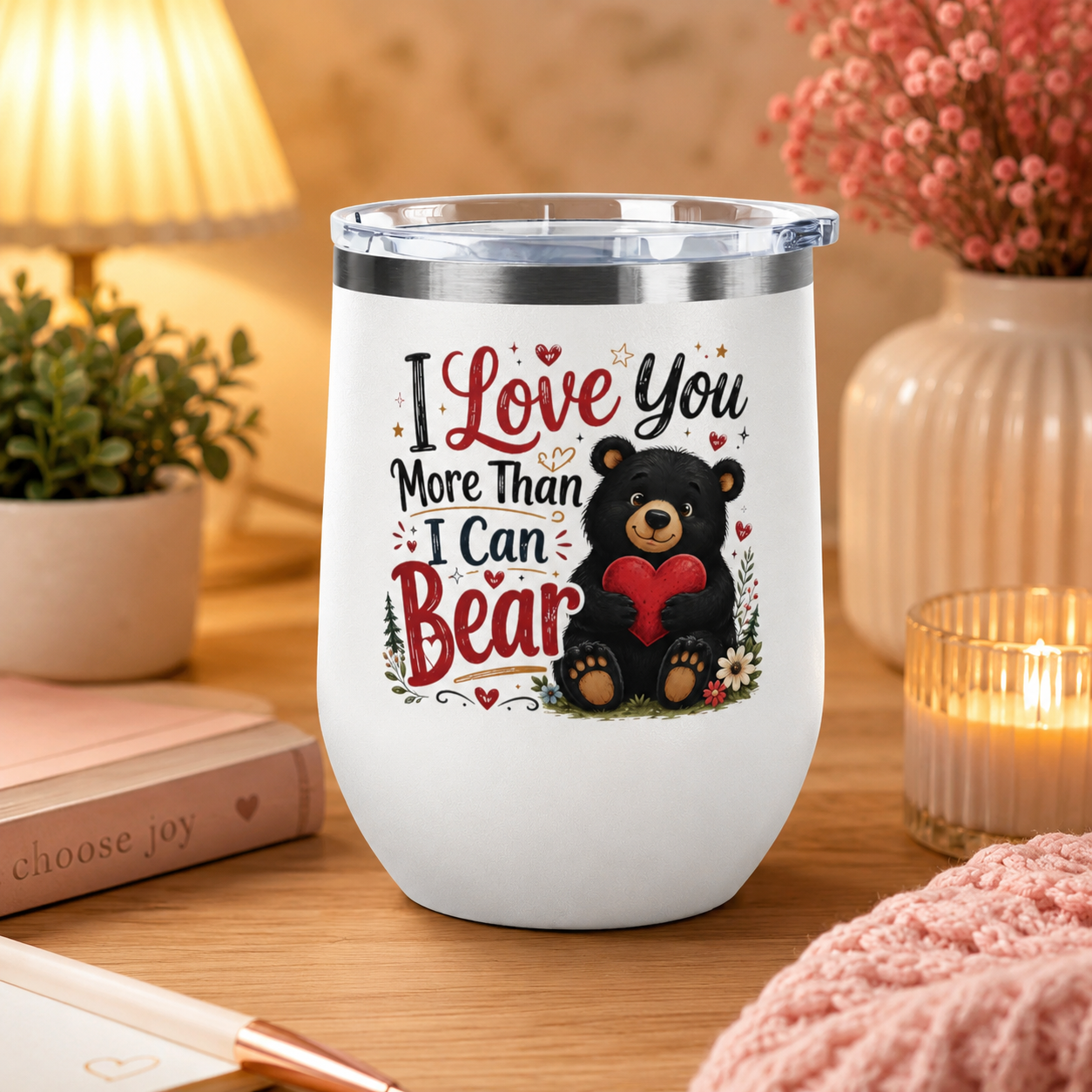 “I Love You More Than I Can Bear” Cute Bear Glass, 12oz