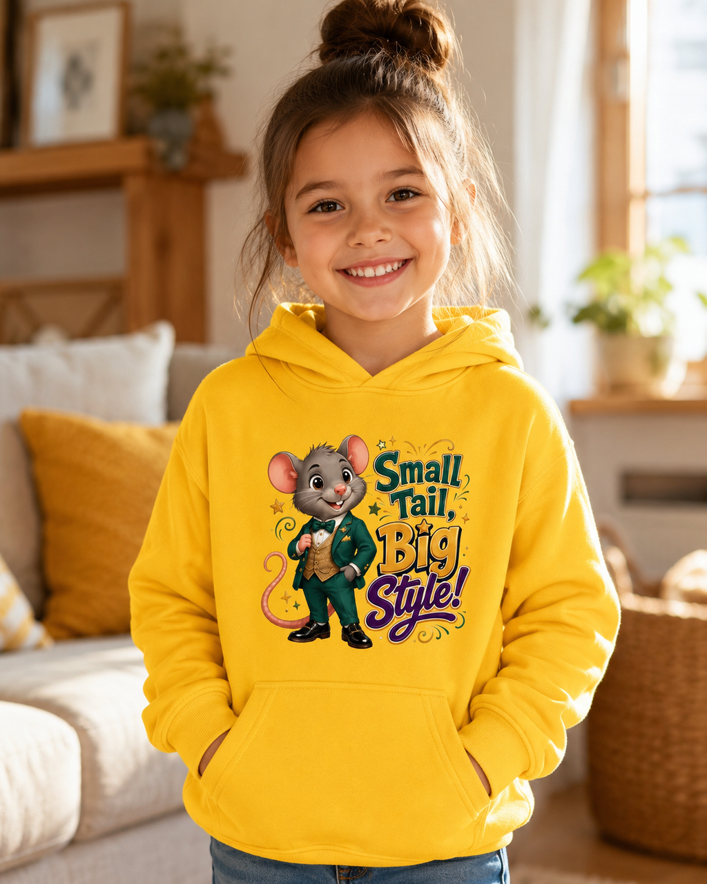 Kids Hoodie — 'Small Tail, Big Style!' Cute Mouse Graphic Hoodie for Children