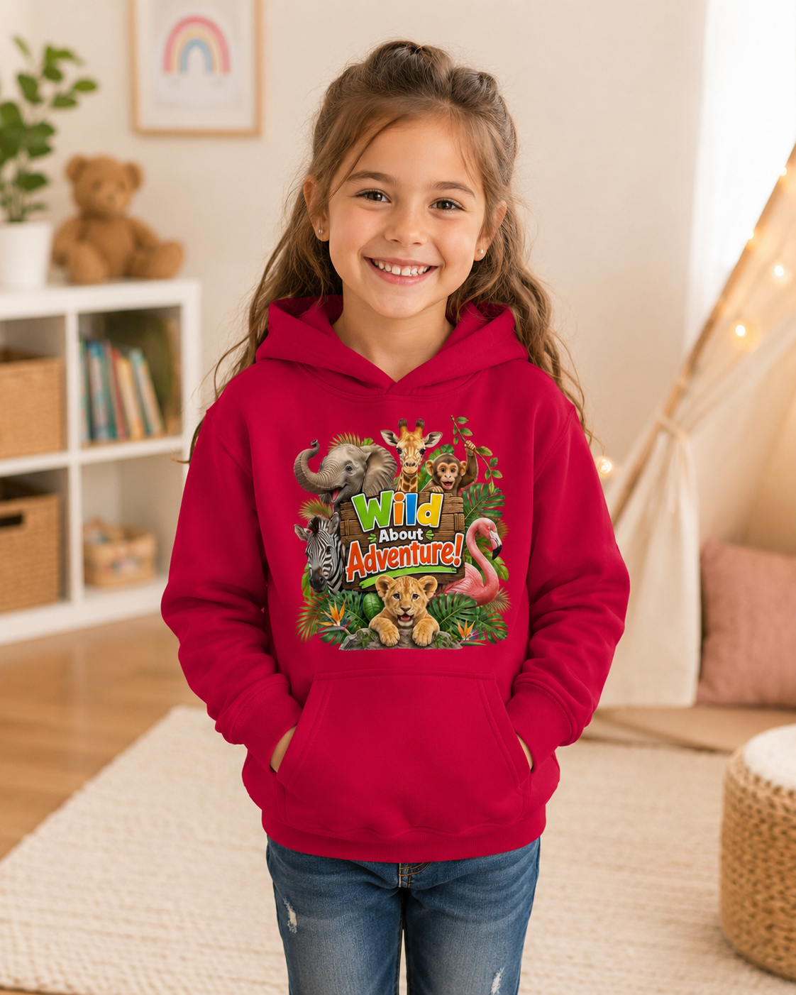 Kids Hoodie - "Wild About Adventure" Cute Jungle Animal Graphic Hoodie for Boys & Girls