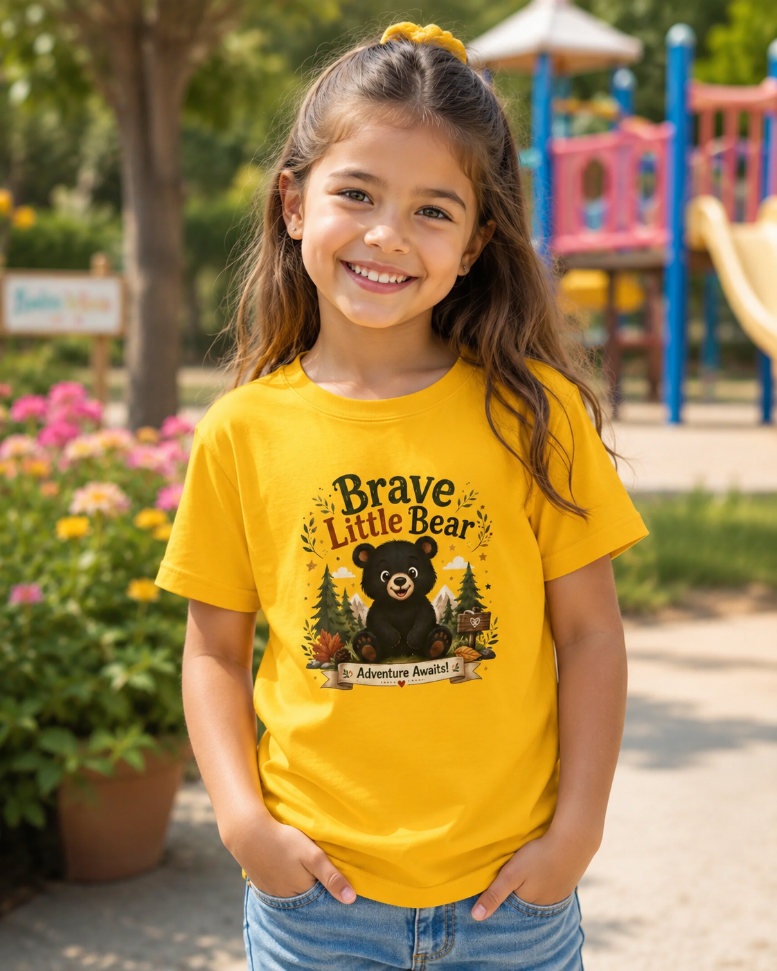 Kids Tee — "Brave Little Bear" Adventure Graphic Shirt