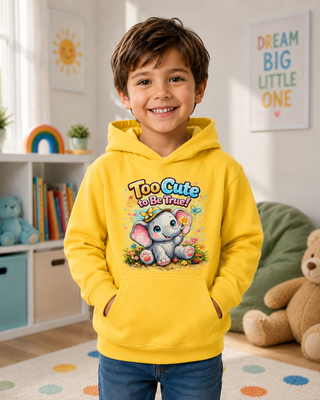Kids Hoodie — "Too Cute to Be Traced" Elephant Graphic Hoodie for Toddlers & Little Kids