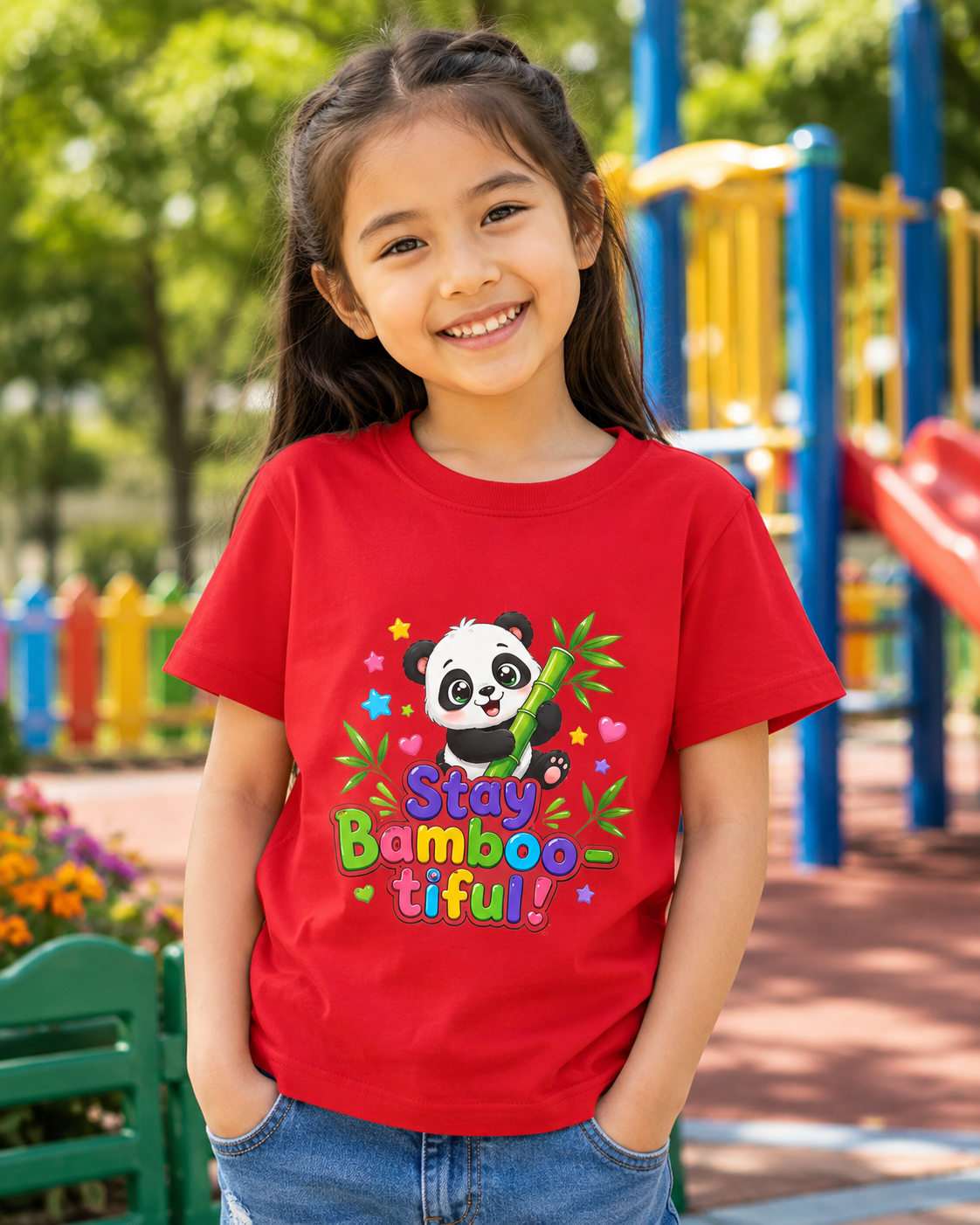 Kids Panda 'Stay Bambootiful!' T-Shirt — Cute Bamboo Forest Tee for Boys & Girls