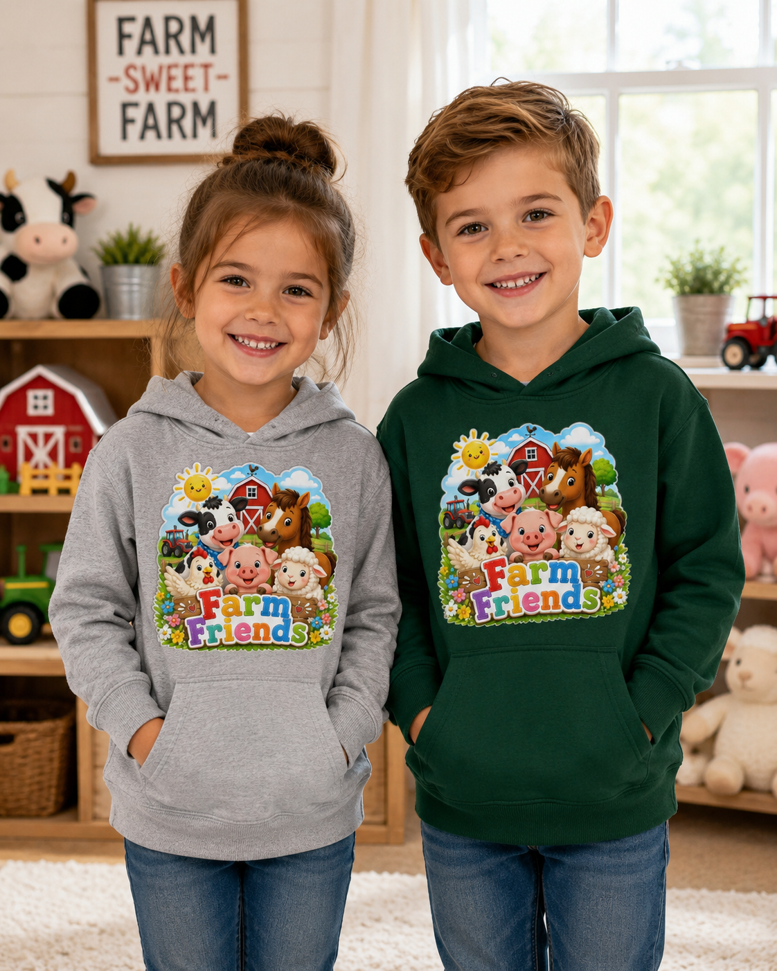 Kids Hoodie — Cute "Farm Friends" Animal Graphic Pullover for Toddlers & Children