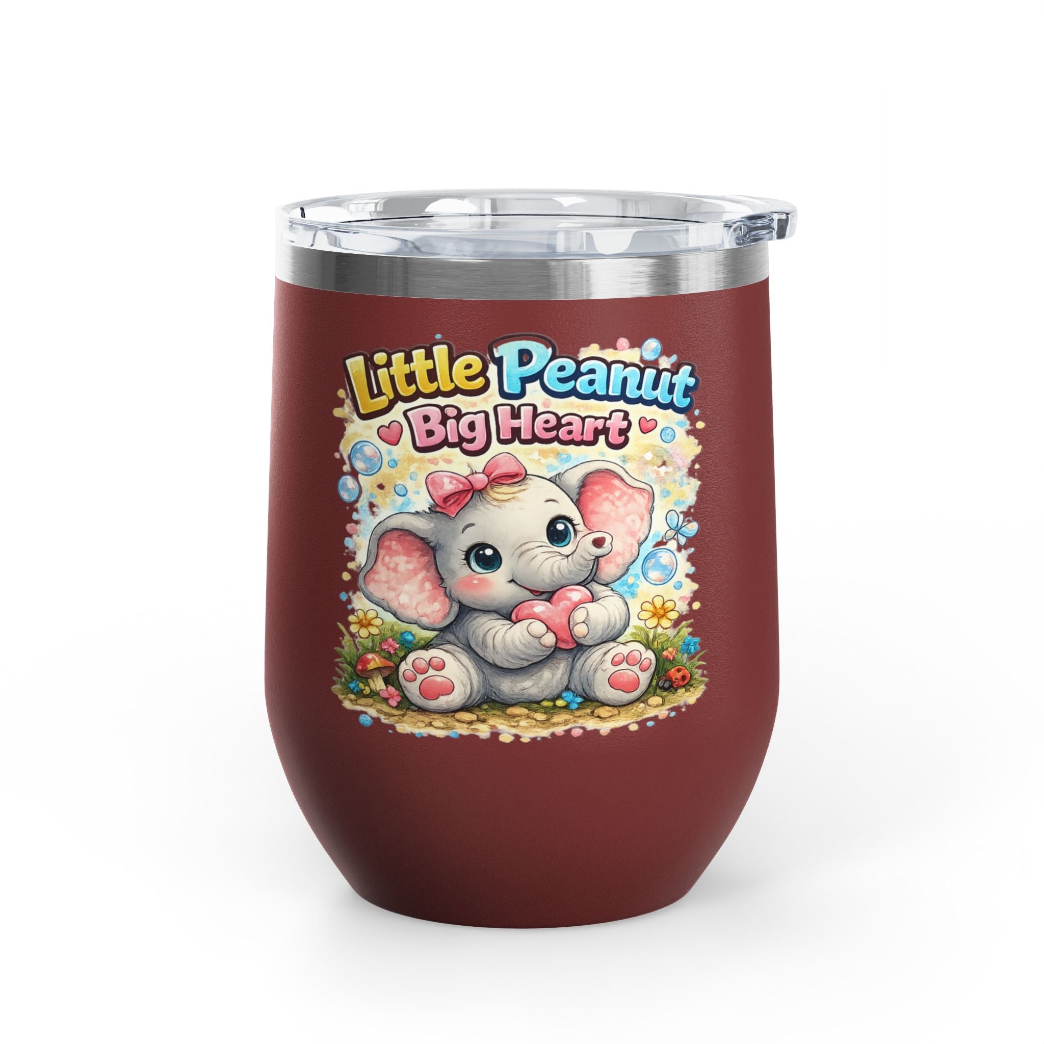 12oz Tumbler — 'Little Peanut Big Heart' Cute Baby Elephant Insulated Cup