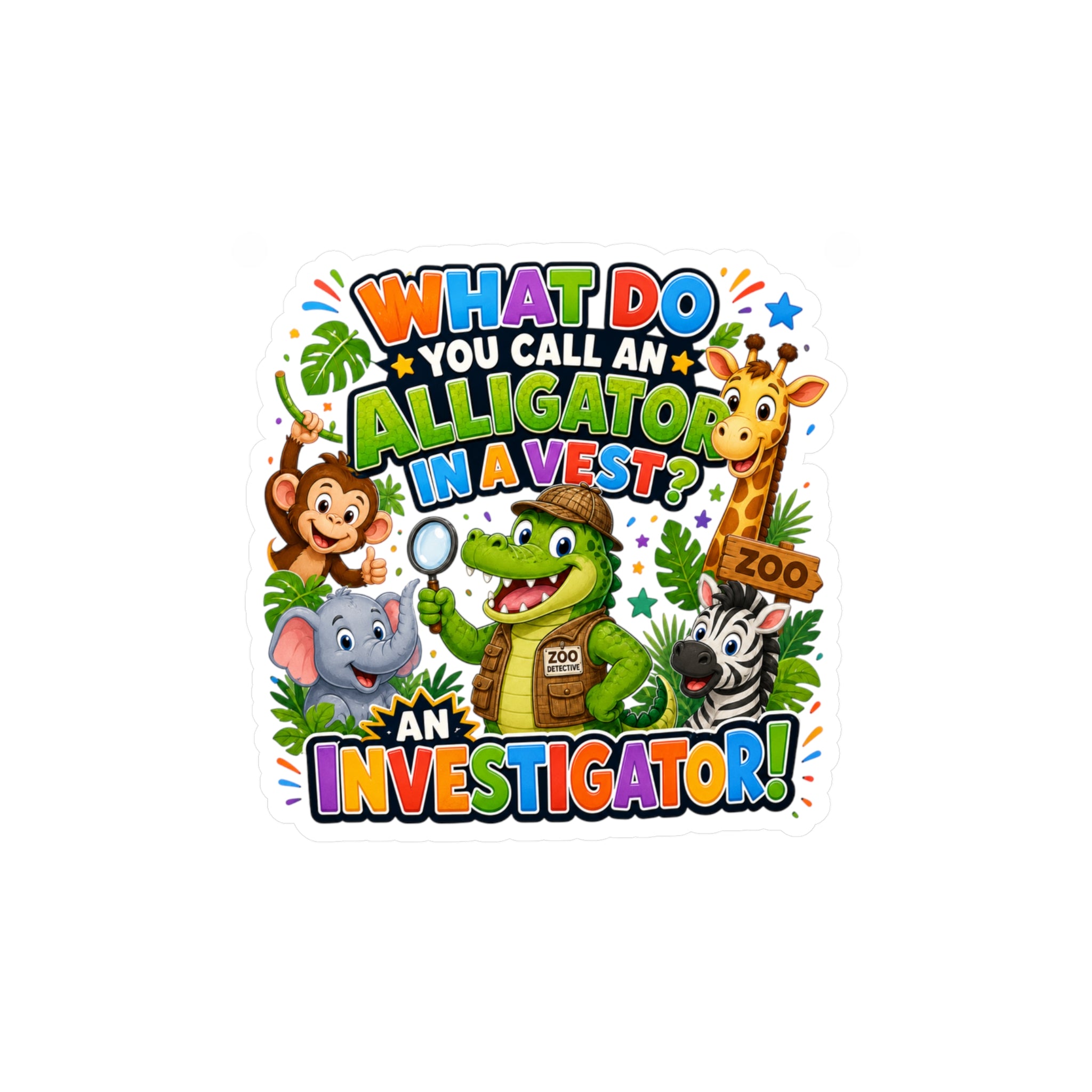 Alligator Investigator Sticker | Kiss-Cut Vinyl Decal, Cute Zoo Animals