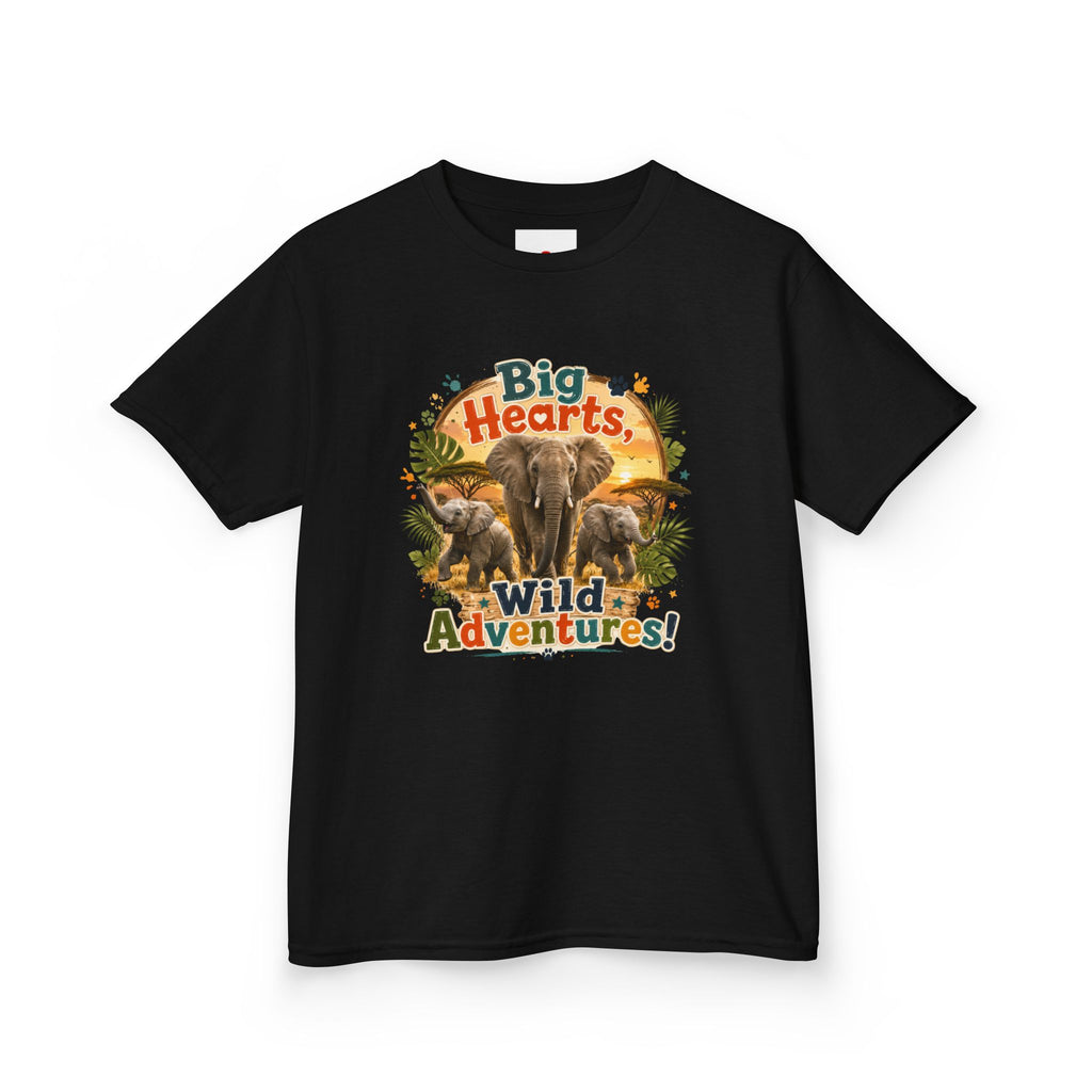 Kids T-Shirt — “Big Hearts, Wild Adventures!” Elephant Safari Shirt for Kids, Cute Animal Adventure Tee